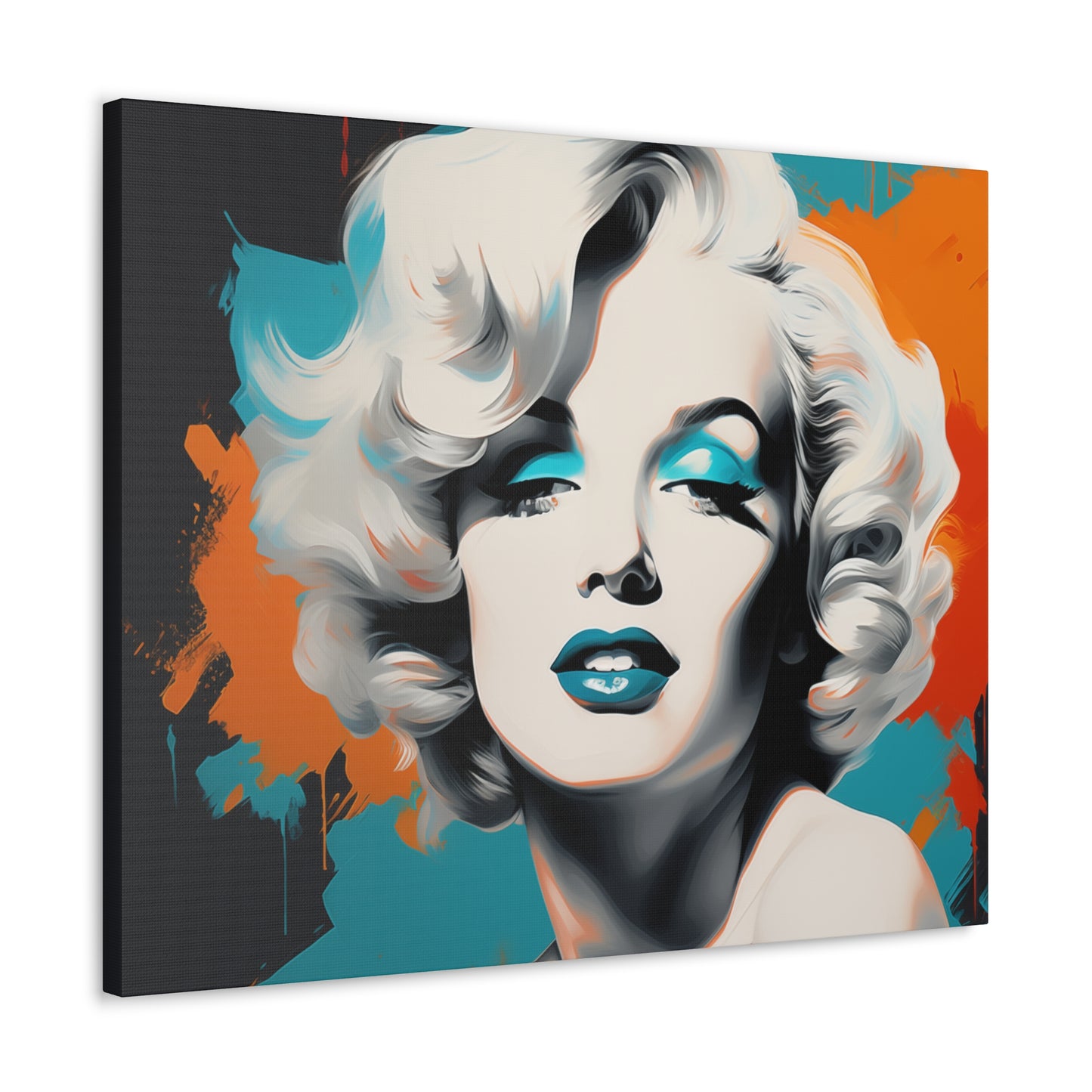 Canvas Wall Art, Gallery Wrapped Pop Art, Celebrity Wall Art – Marilyn Monroe - Orange and Teal