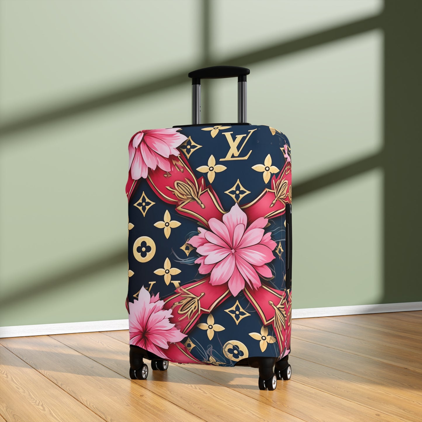 Designer Inspired Luggage Cover - LV Navy Pink Blossom