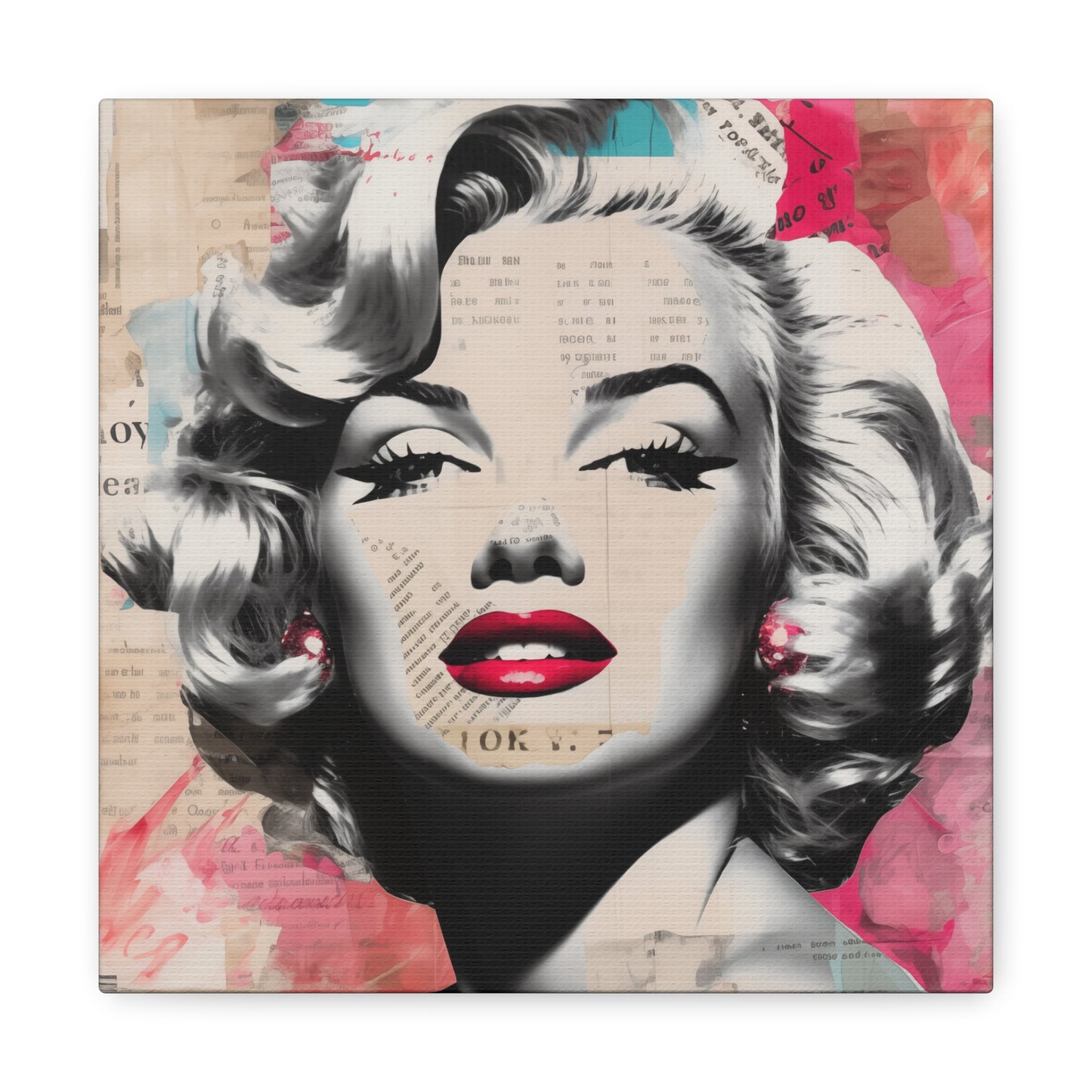 Canvas Wall Art, Gallery Wrapped Pop Art, Celebrity Wall Art – Marilyn Monroe - Newsprint