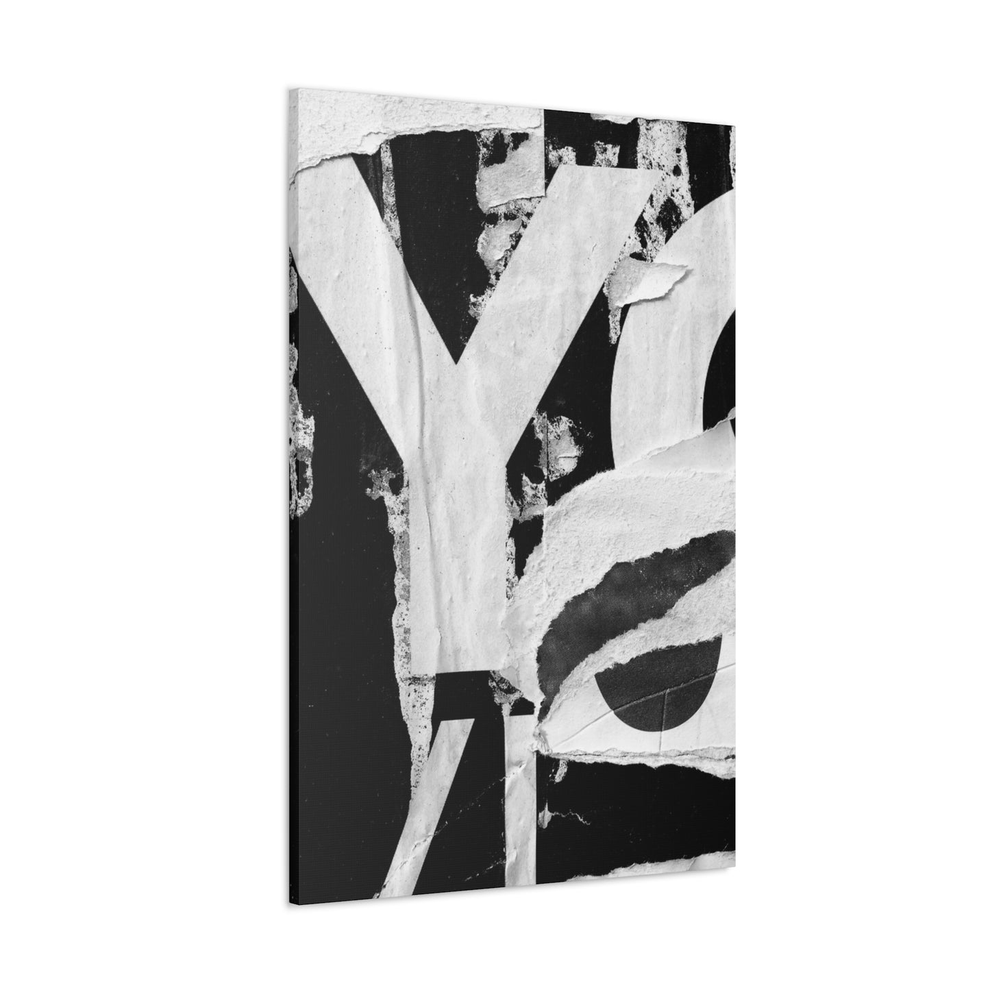 Canvas Wall Art, Gallery Wrapped Urban Street Art, Abstract Torn Poster Street Art - Black and White YO