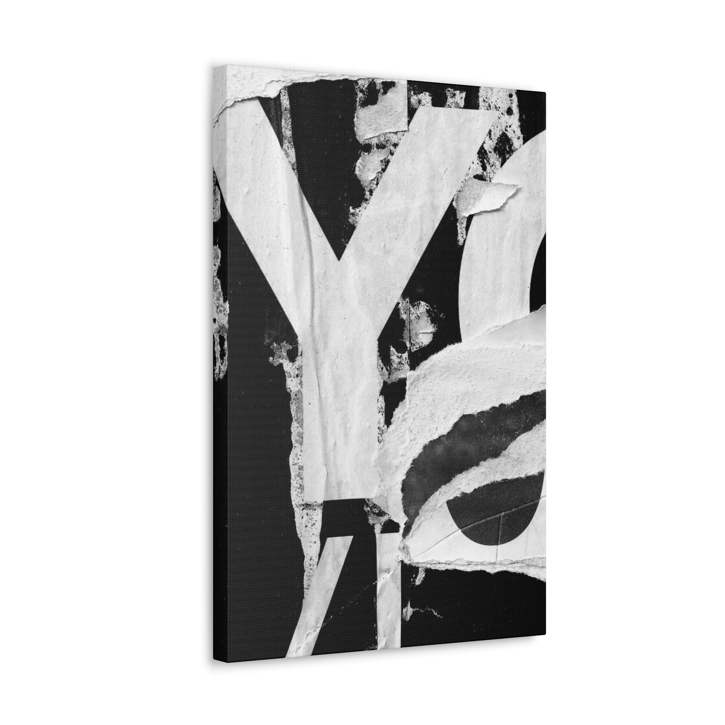 Canvas Wall Art, Gallery Wrapped Urban Street Art, Abstract Torn Poster Street Art - Black and White YO
