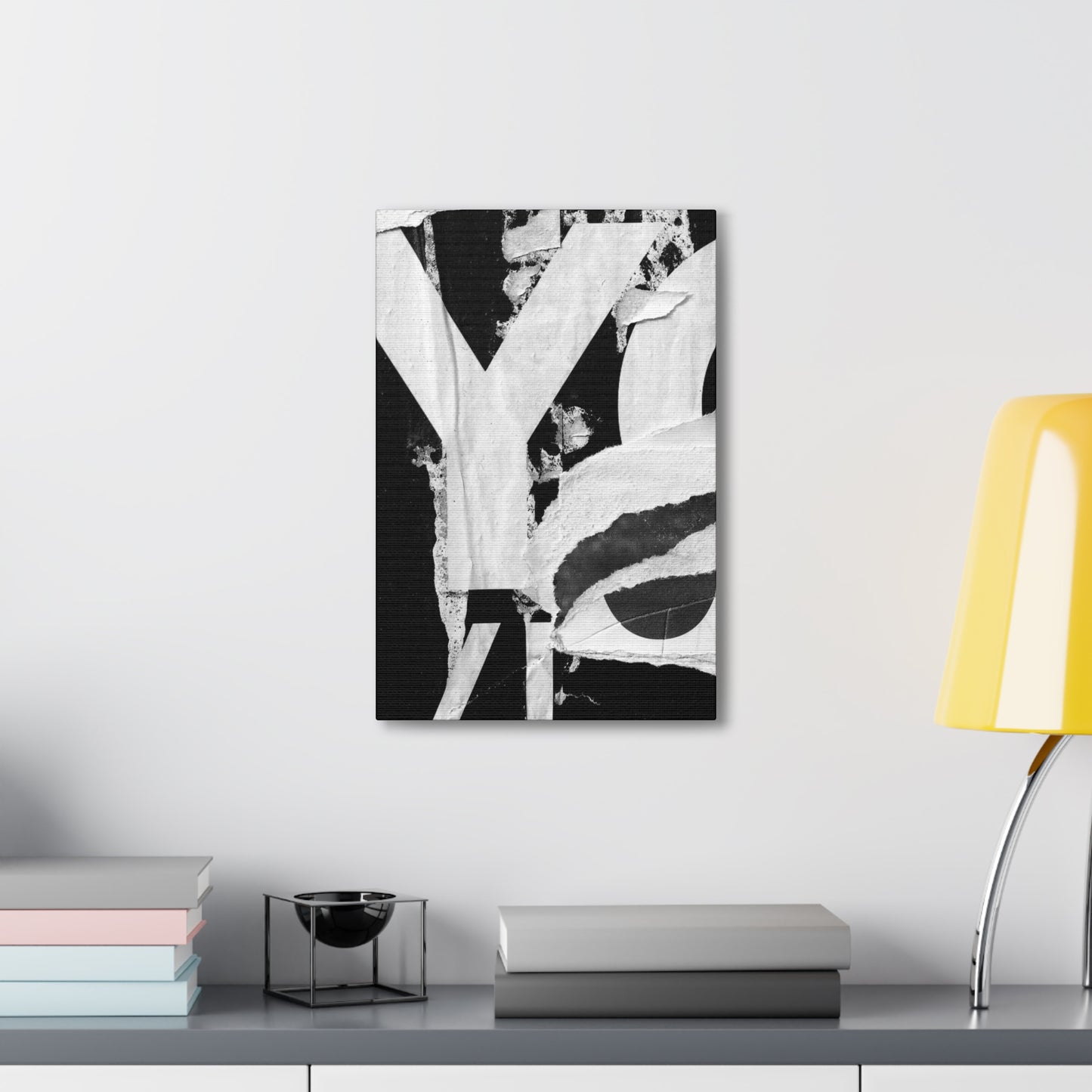 Canvas Wall Art, Gallery Wrapped Urban Street Art, Abstract Torn Poster Street Art - Black and White YO