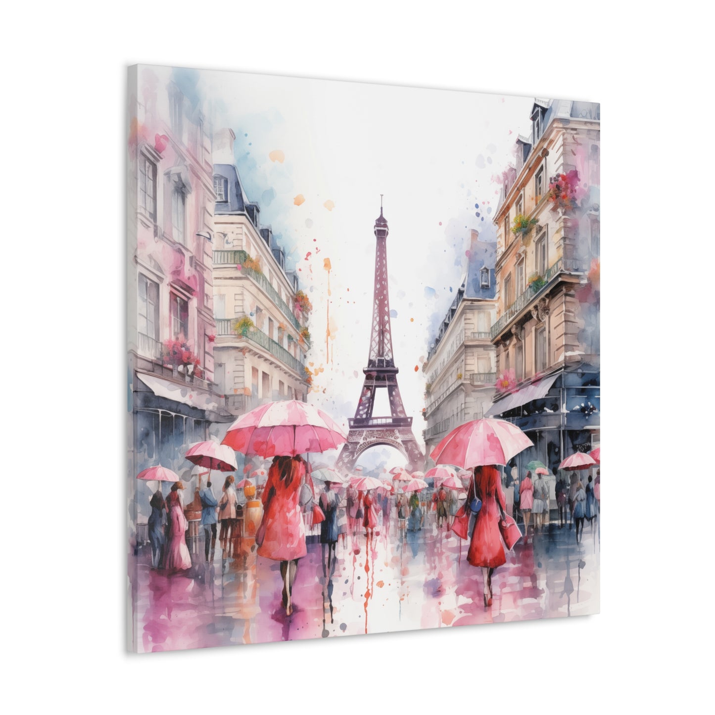 Eiffel Tower Wall Art, Paris France, Canvas Gallery Wrap - Pink Umbrellas