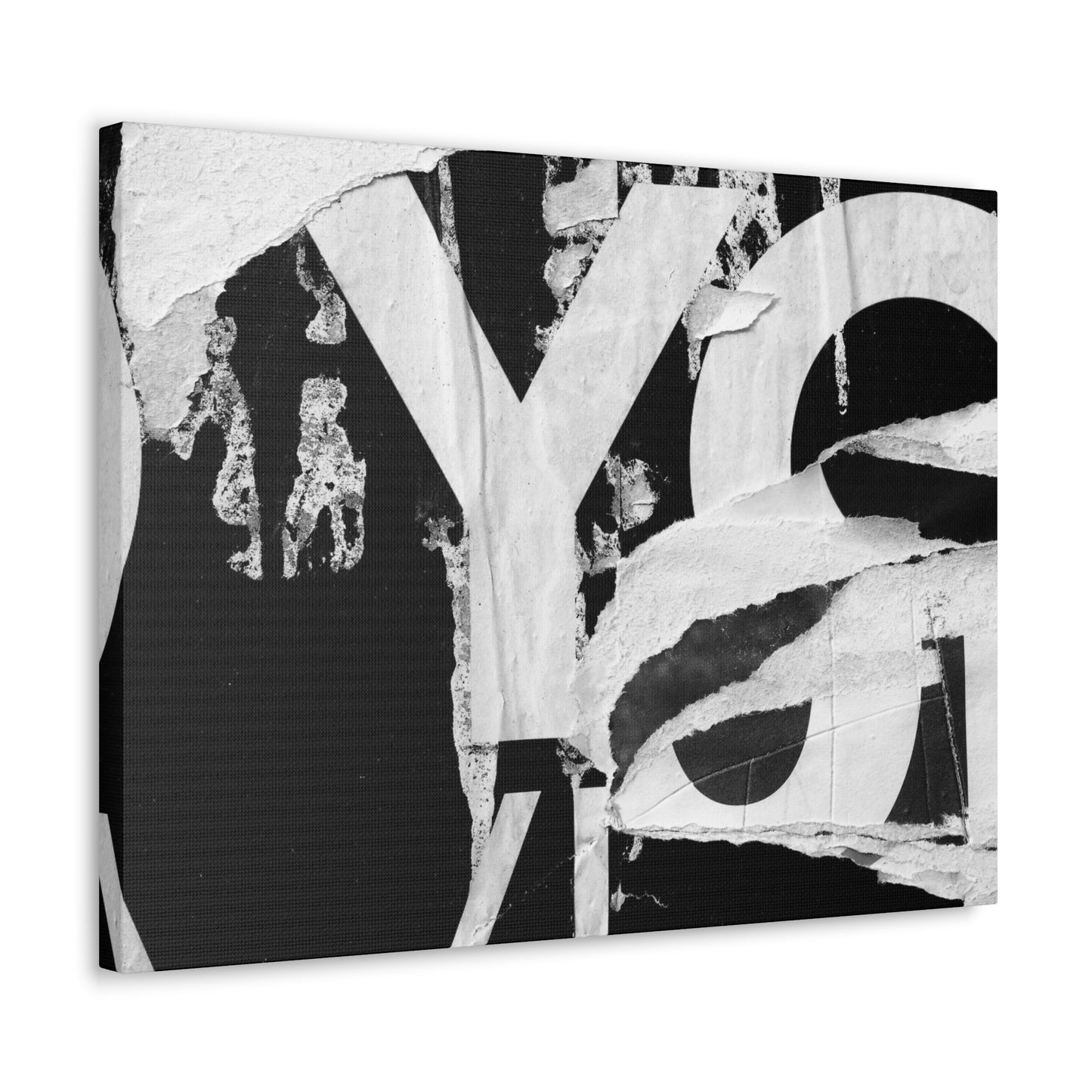 Canvas Wall Art, Gallery Wrapped Urban Street Art, Abstract Torn Poster Street Art - Black and White YO