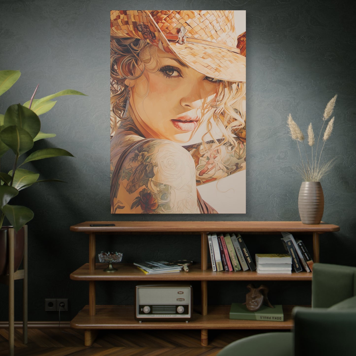 Gallery Wrapped Canvas, Wranglers and Wreckage Art Canvas, Erotic Pinup Art Canvas – Sadie