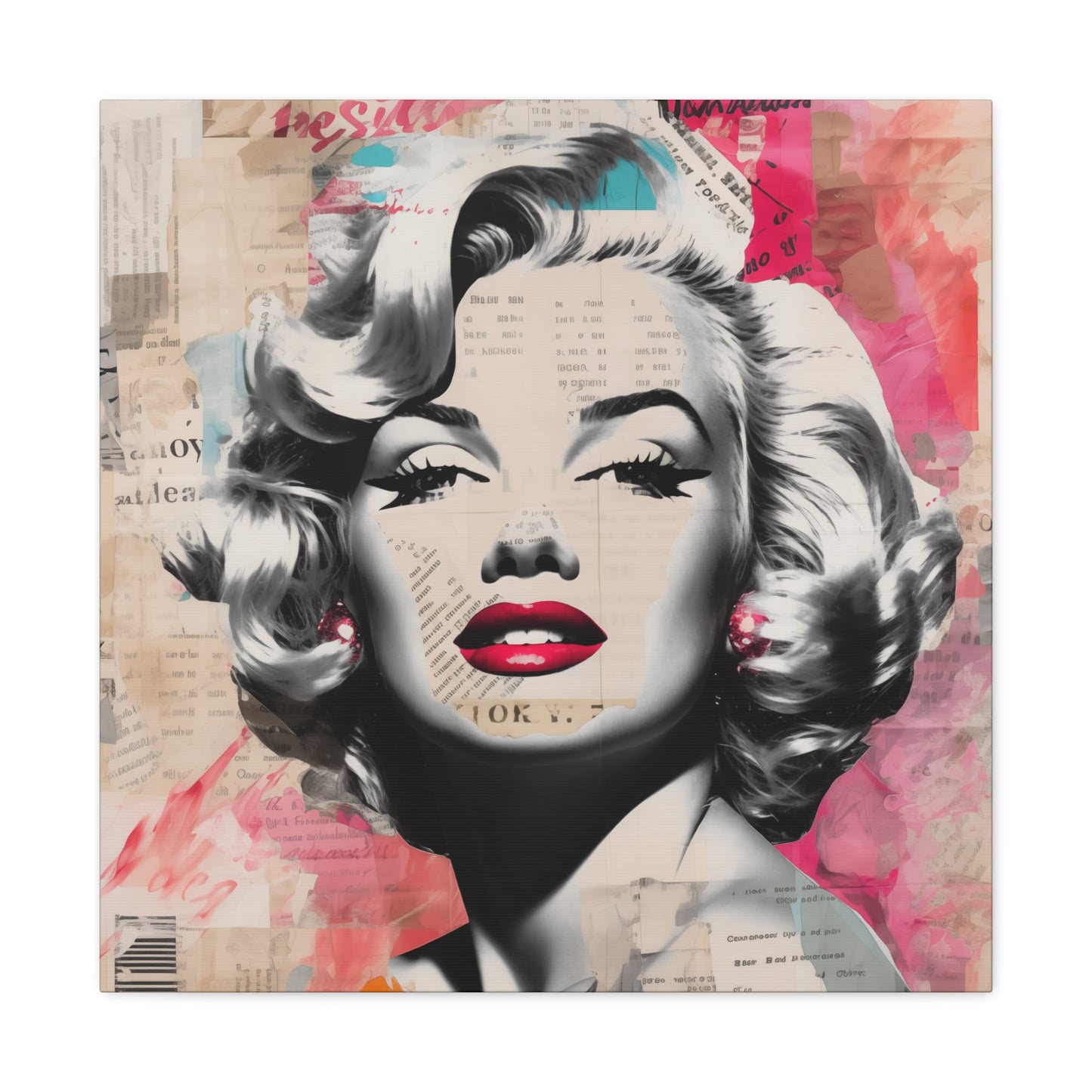 Canvas Wall Art, Gallery Wrapped Pop Art, Celebrity Wall Art – Marilyn Monroe - Newsprint