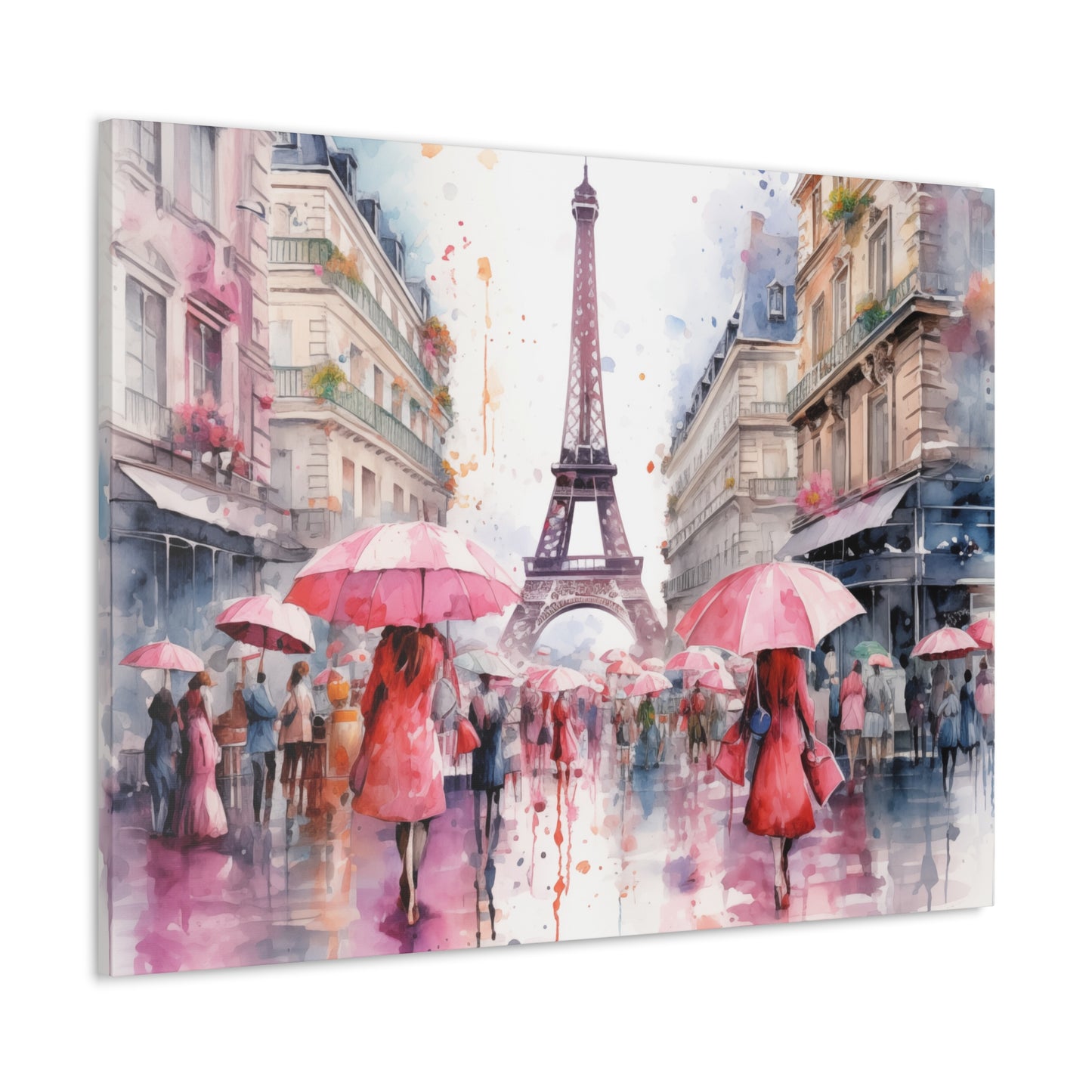 Eiffel Tower Wall Art, Paris France, Canvas Gallery Wrap - Pink Umbrellas