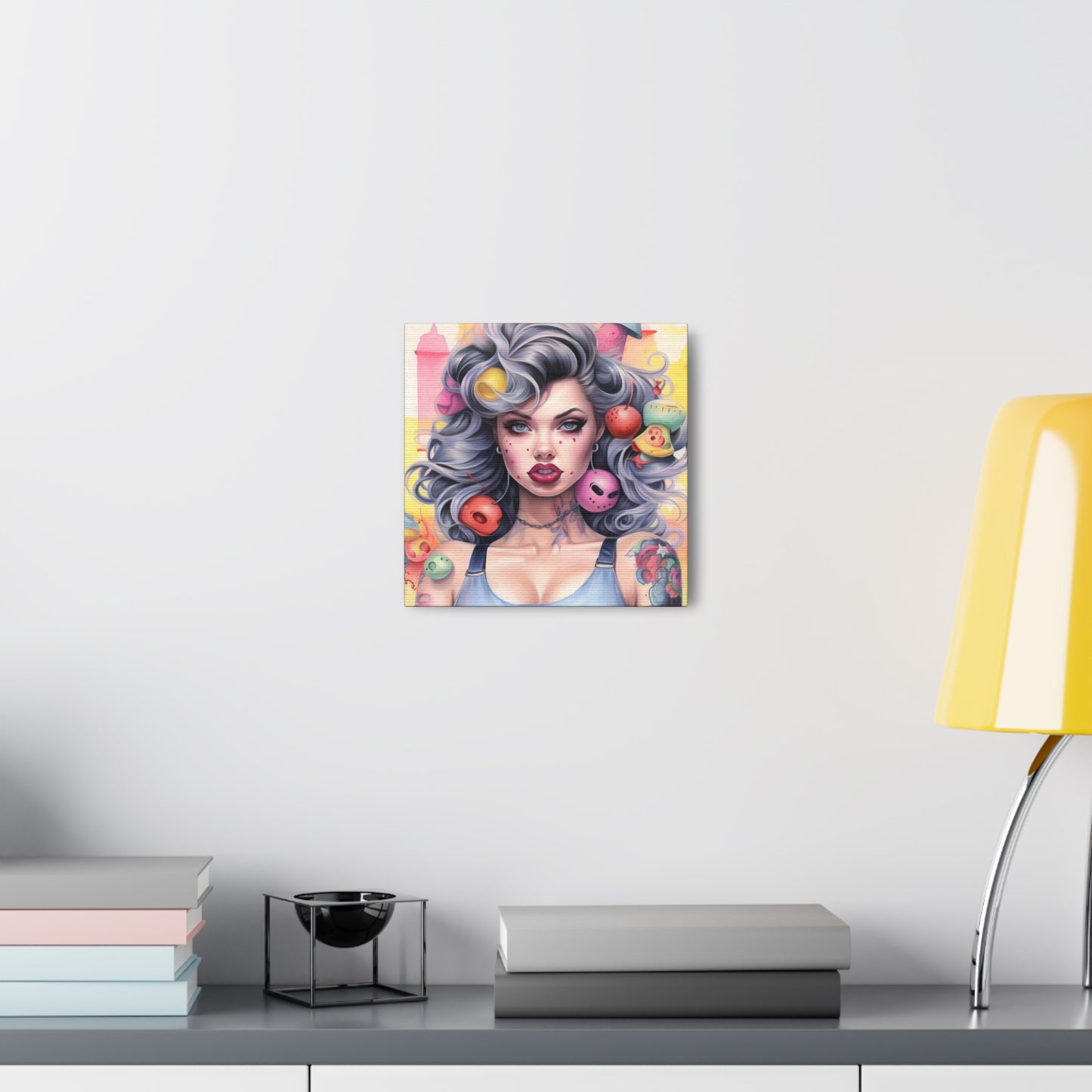 Gallery Wrapped Canvas, Tattooed Beauty, Femme Doll Pop Art Canvas – Lila