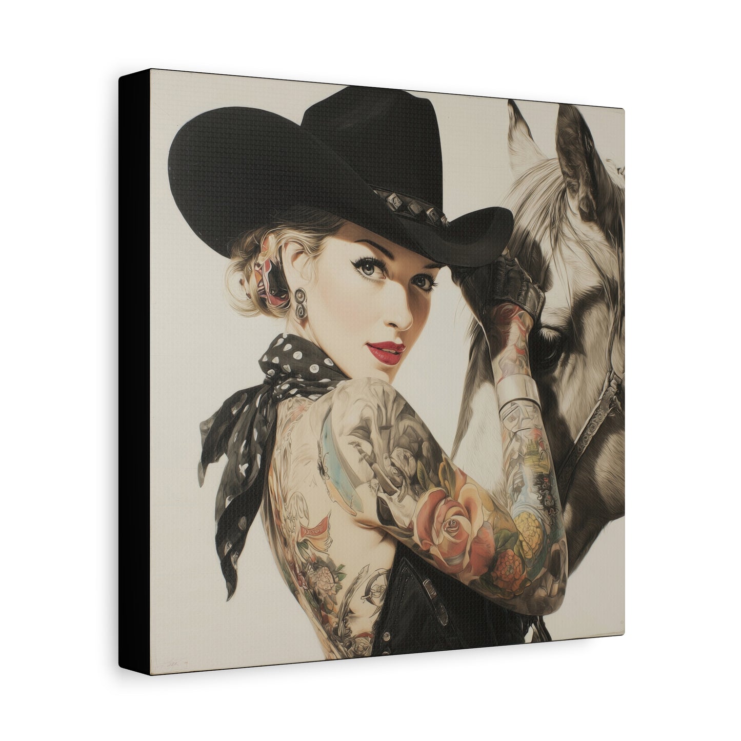 Gallery Wrapped Canvas, Wranglers and Wreckage Art Canvas, Erotic Pinup Art Canvas – Dottie
