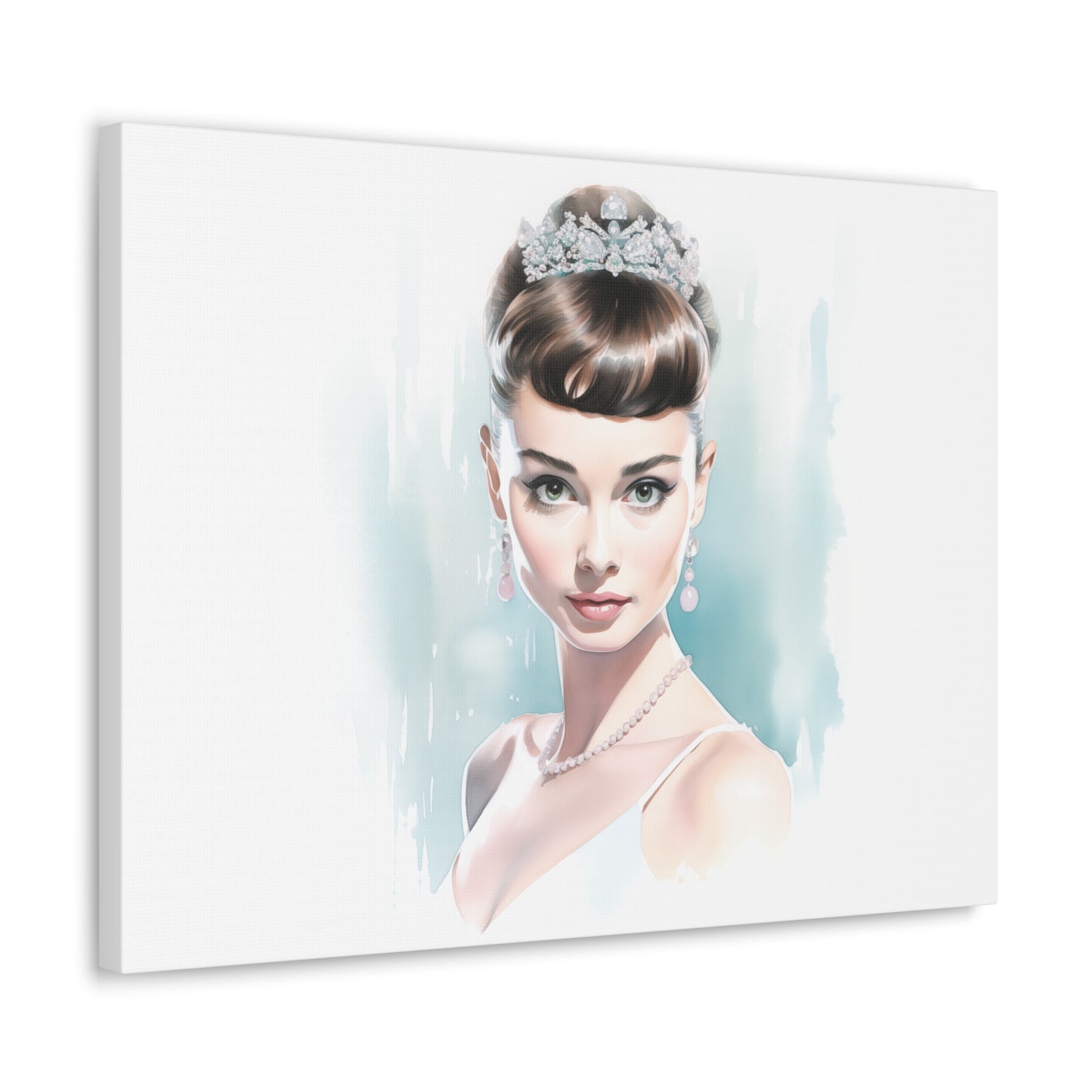 Canvas Wall Art, Gallery Wrapped Pop Art, Celebrity Wall Art – Audrey Hepburn - Robin Egg Blue