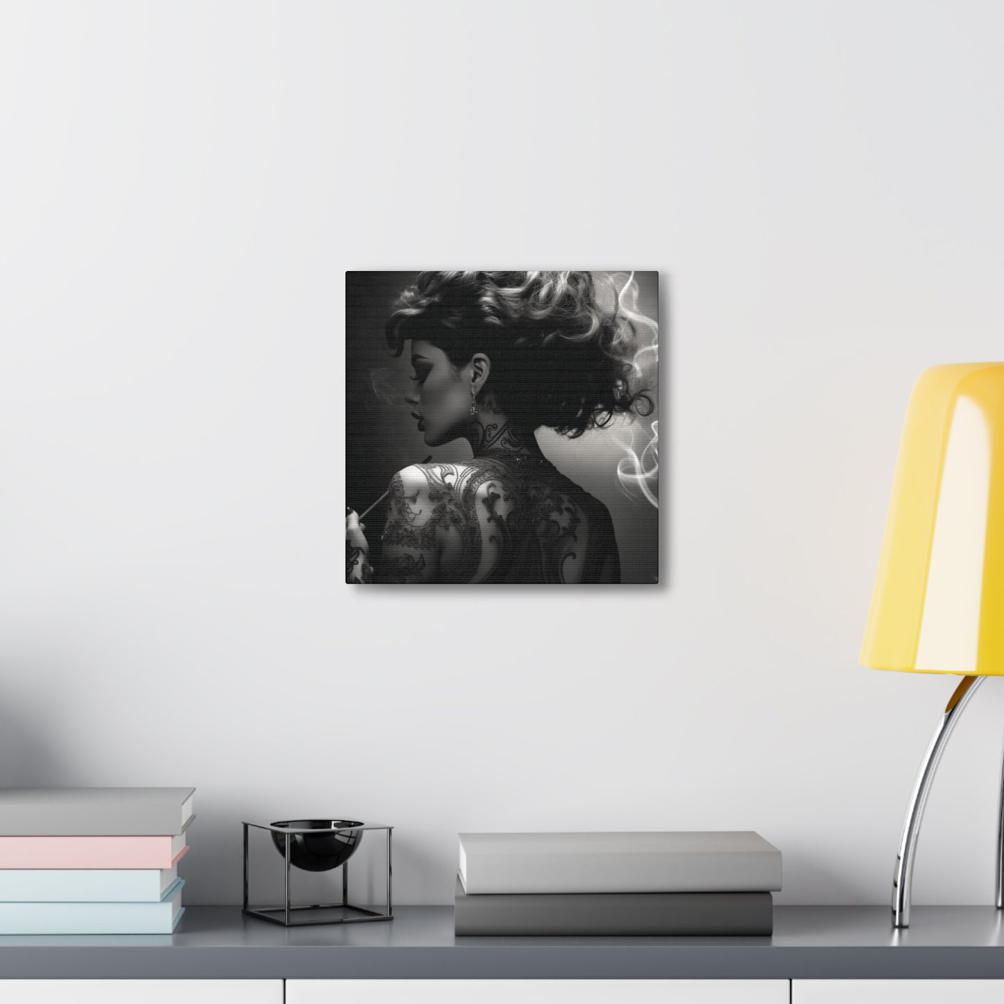 Canvas Gallery Wrap - Black and White Photography - Tattooed and Smoking