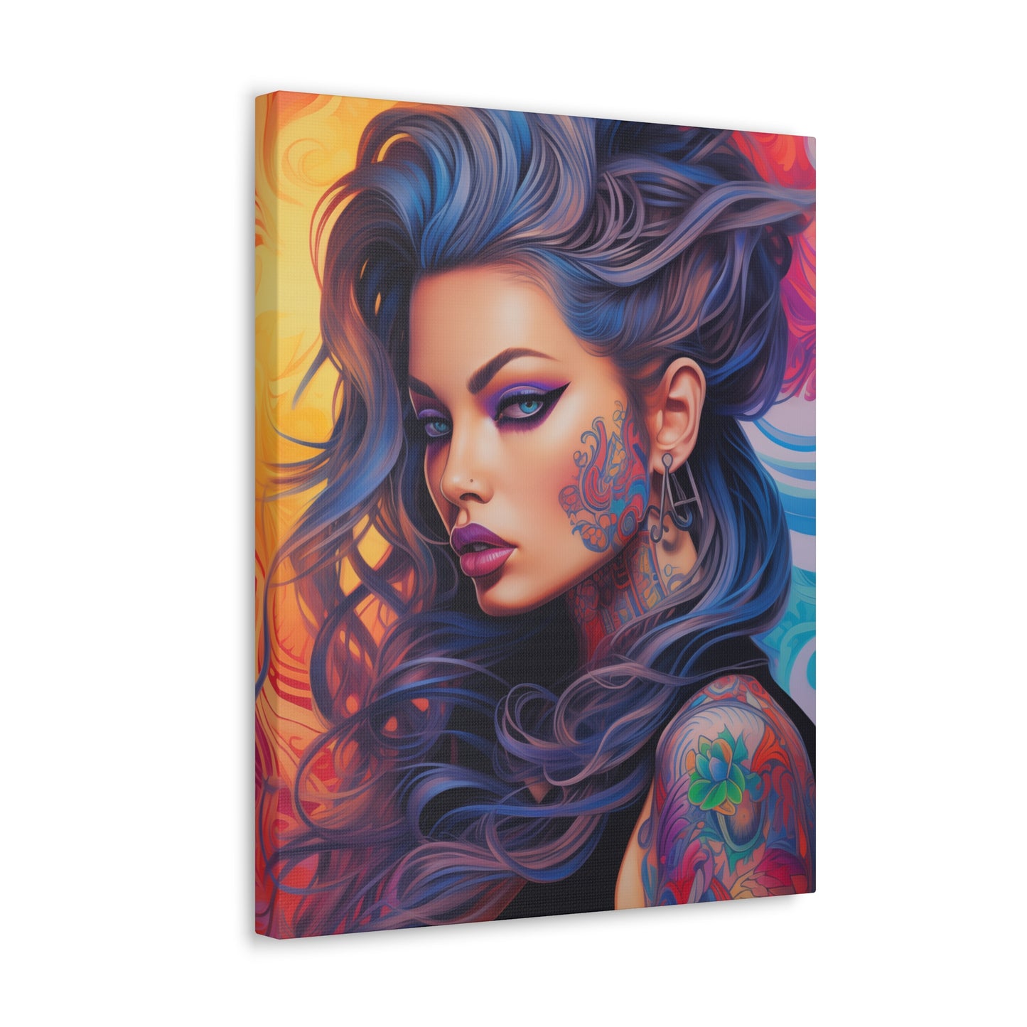 Gallery Wrapped Canvas, Edgy Tattooed Beauty, Urban Pop Art Canvas – Faye