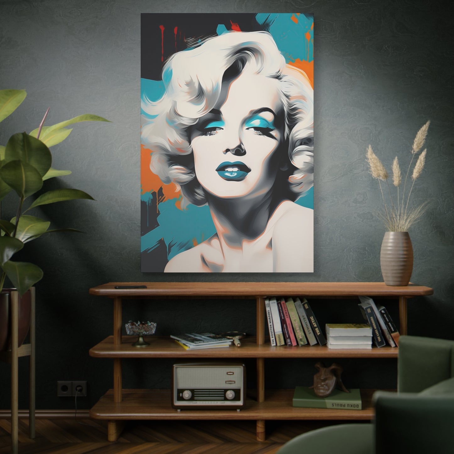 Canvas Wall Art, Gallery Wrapped Pop Art, Celebrity Wall Art – Marilyn Monroe - Orange and Teal