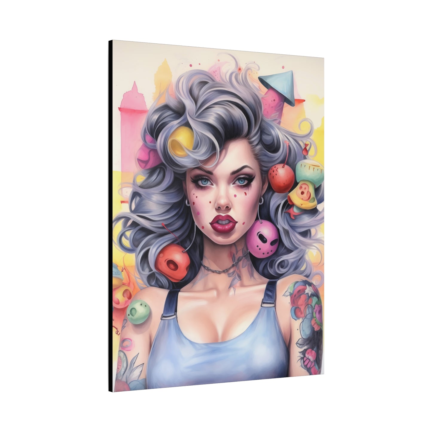 Gallery Wrapped Canvas, Tattooed Beauty, Femme Doll Pop Art Canvas – Lila