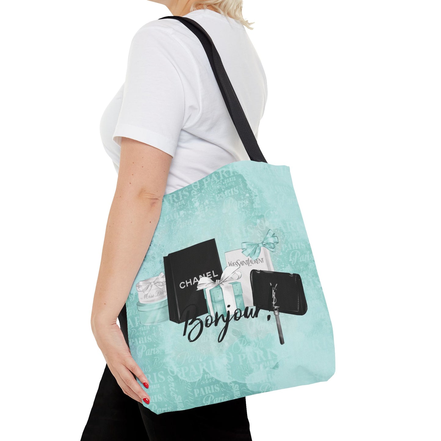 Bonjour Tote Bag, Utility Tote - Designer Inspired Tote - Fashion Tote - Breakfast at Tiffany