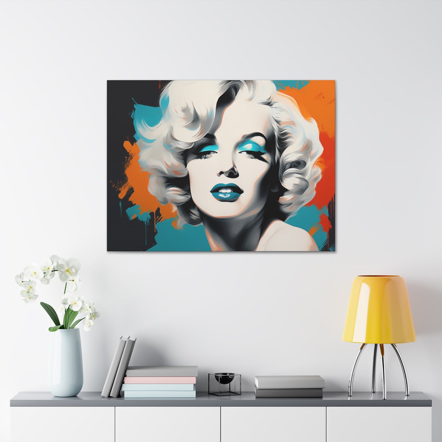 Canvas Wall Art, Gallery Wrapped Pop Art, Celebrity Wall Art – Marilyn Monroe - Orange and Teal