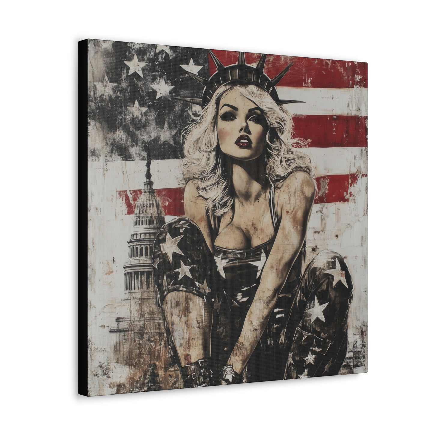 Gallery Wrapped Canvas, Liberty and Lace Art Canvas, Patriotic Art Canvas – Kimberly