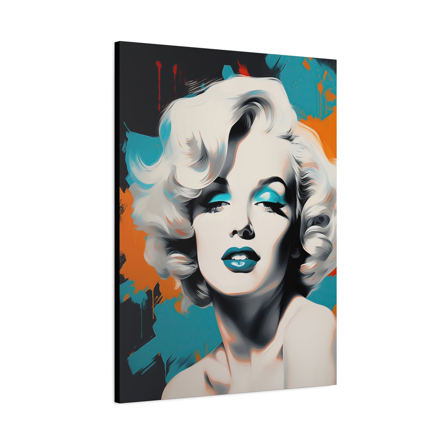 Canvas Wall Art, Gallery Wrapped Pop Art, Celebrity Wall Art – Marilyn Monroe - Orange and Teal