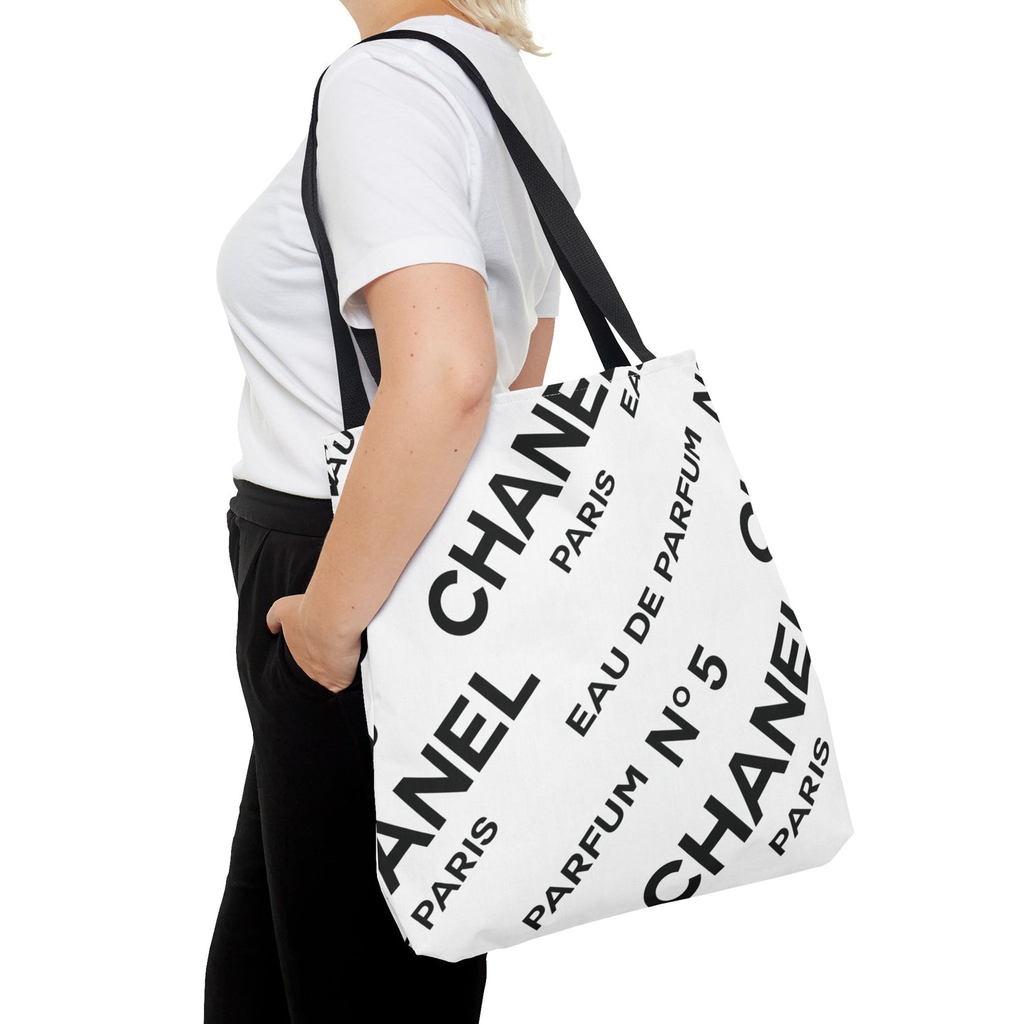 Designer Inspired Tote Bag, Utility Tote - Parfum Bottle Tote - Paris White