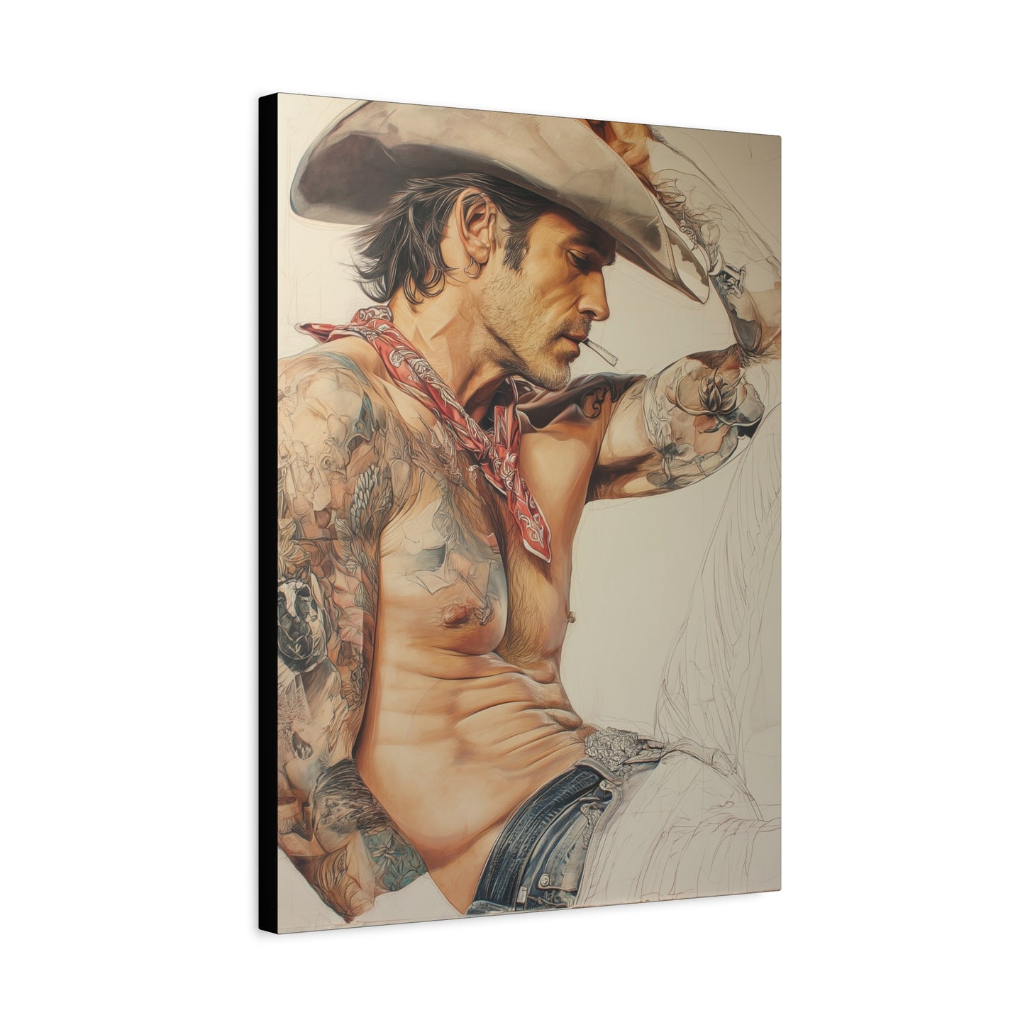 Gallery Wrapped Canvas, Wranglers and Wreckage Art Canvas, Erotic Pinup Art Canvas – Colt