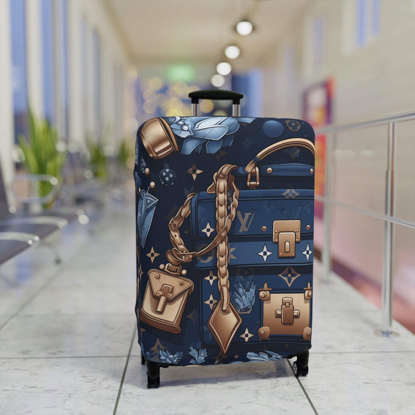 Designer Inspired Luggage Cover - LV Blue and Gold