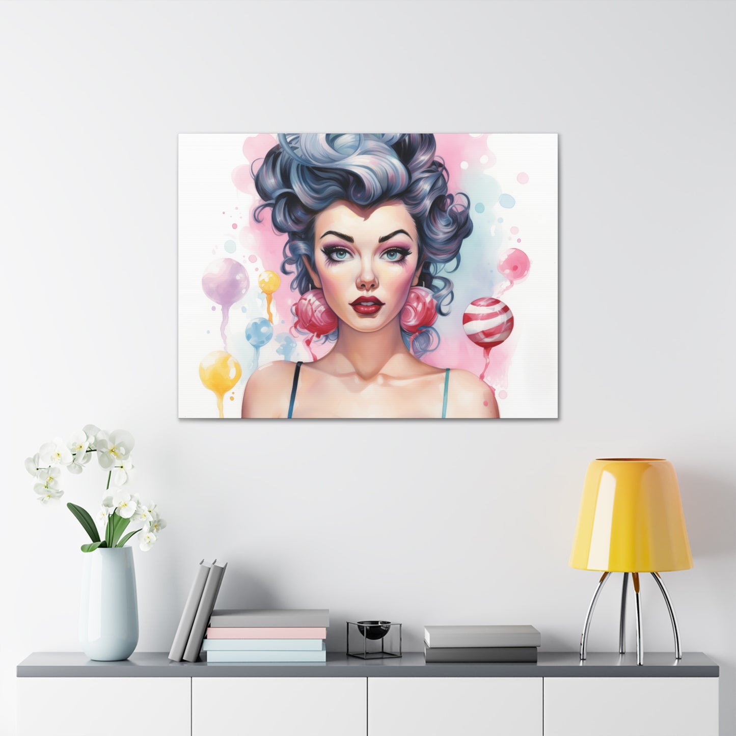 Canvas Gallery Wrapped High-Fashion Wall Art, Stylish Decor, Retro Femme Doll Pop Art – Poppy