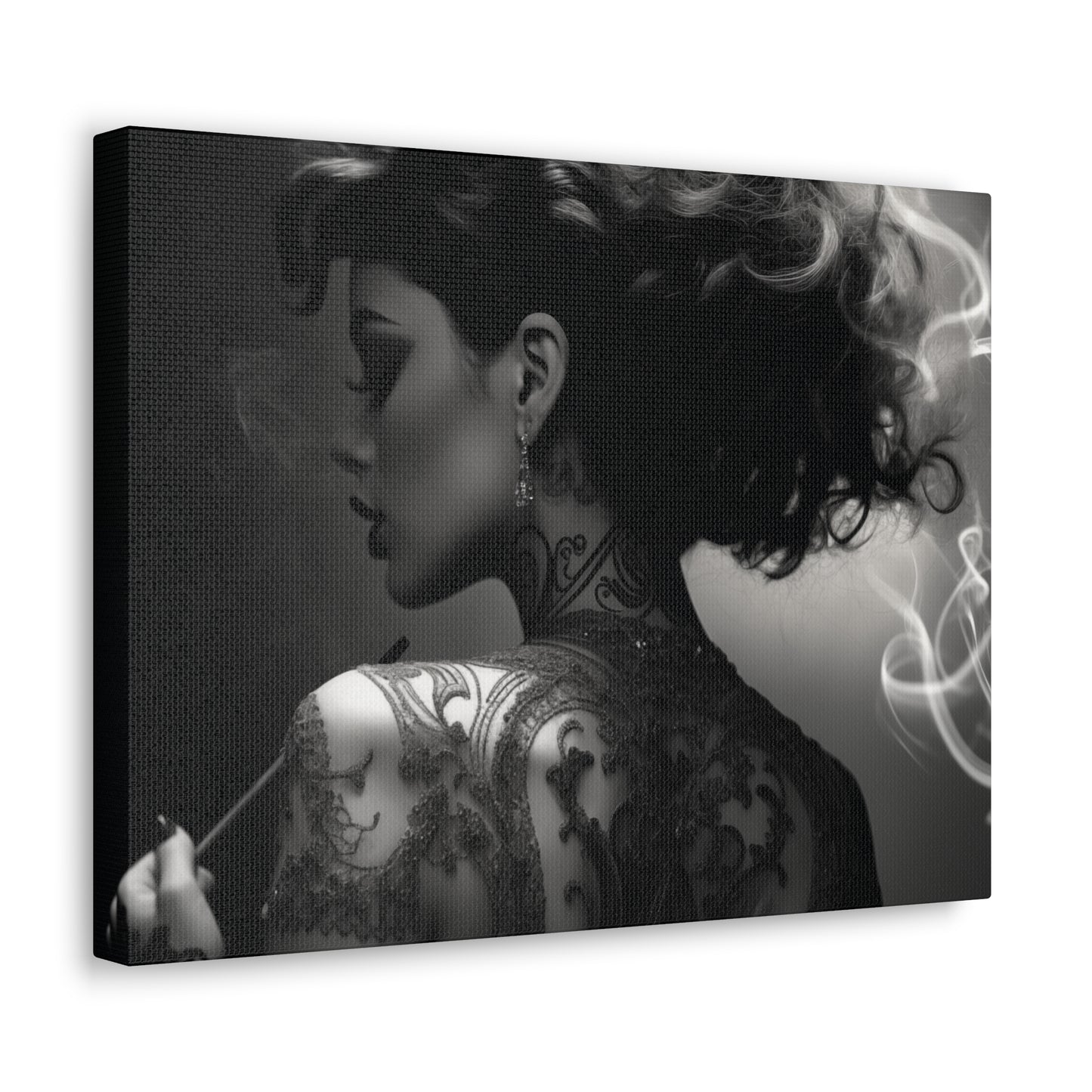 Canvas Gallery Wrap - Black and White Photography - Tattooed and Smoking