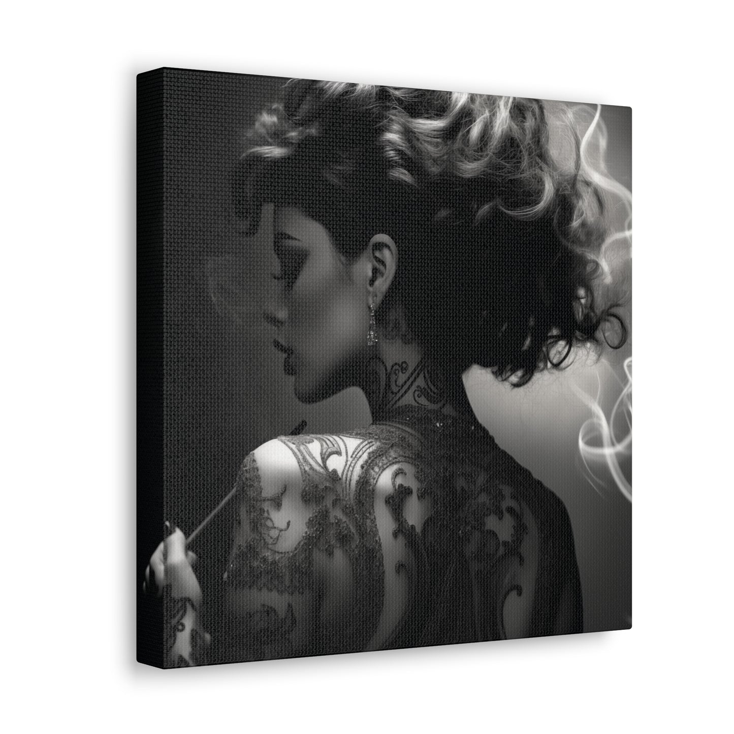 Canvas Gallery Wrap - Black and White Photography - Tattooed and Smoking