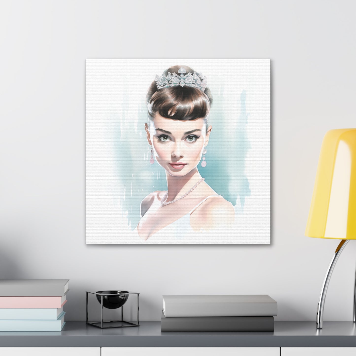 Canvas Wall Art, Gallery Wrapped Pop Art, Celebrity Wall Art – Audrey Hepburn - Robin Egg Blue