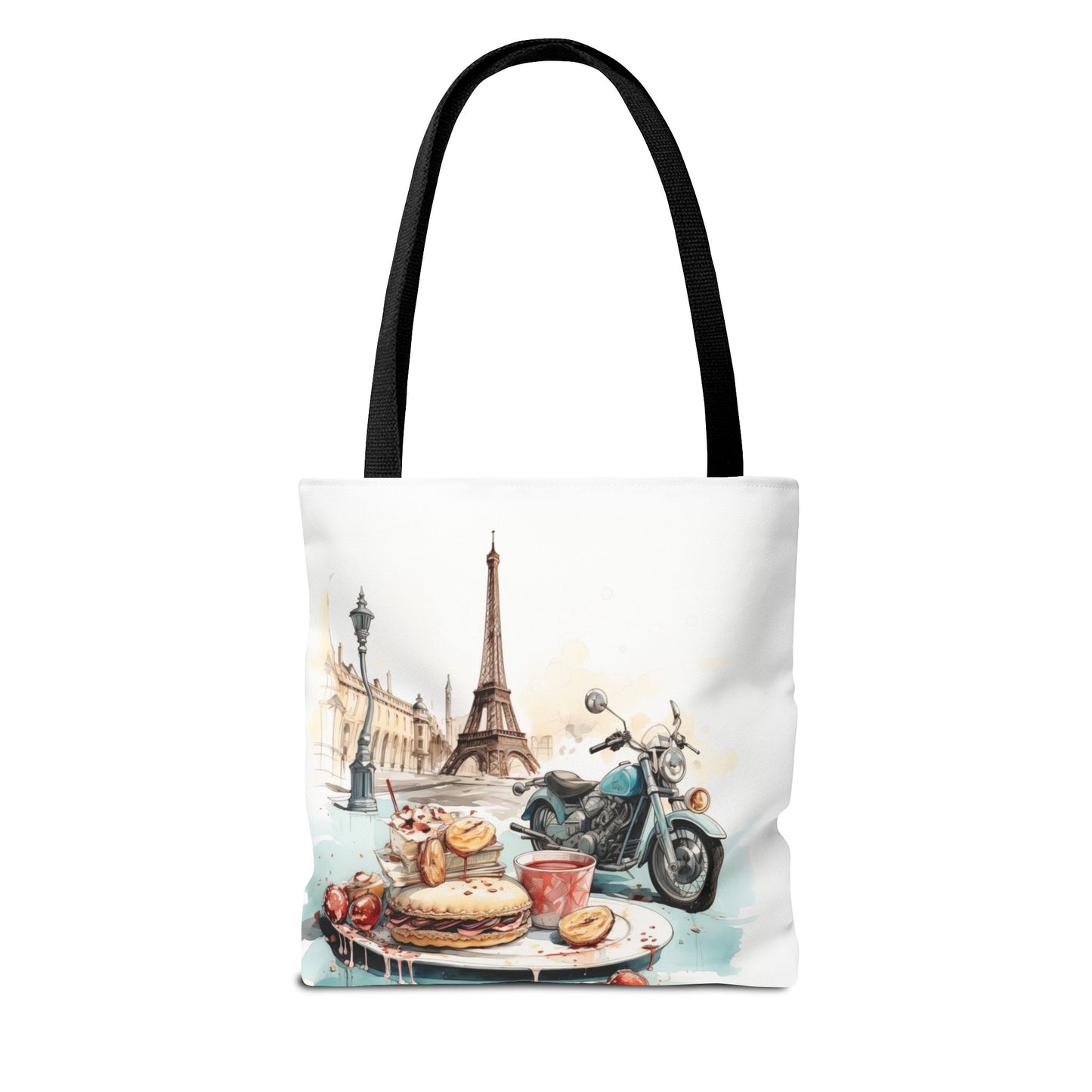 Canvas Tote Bag, Basic Square Tote - Vintage Motorcycle and Pastries in Paris