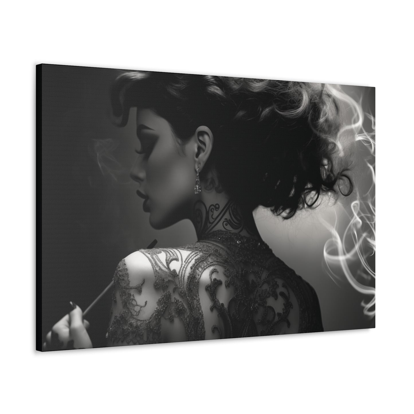 Canvas Gallery Wrap - Black and White Photography - Tattooed and Smoking