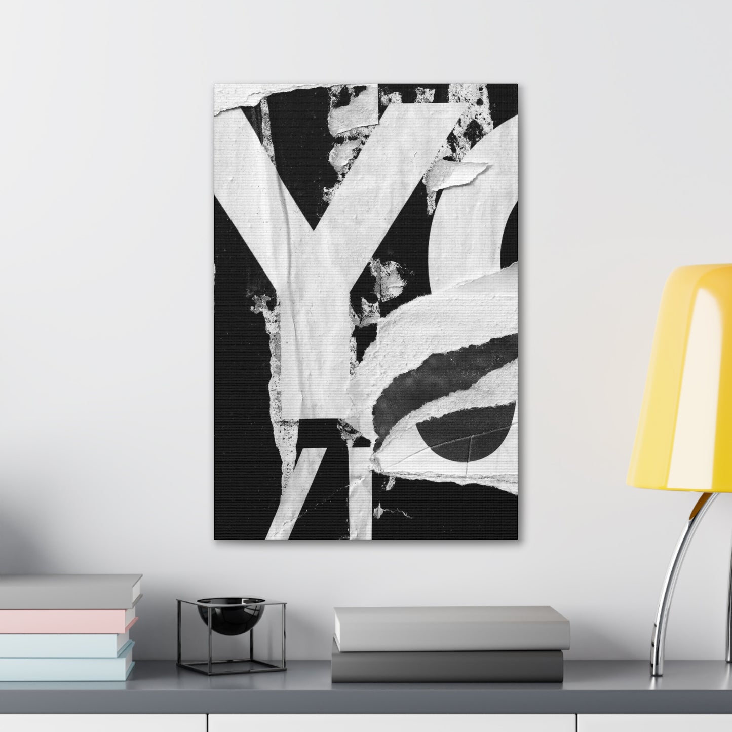 Canvas Wall Art, Gallery Wrapped Urban Street Art, Abstract Torn Poster Street Art - Black and White YO