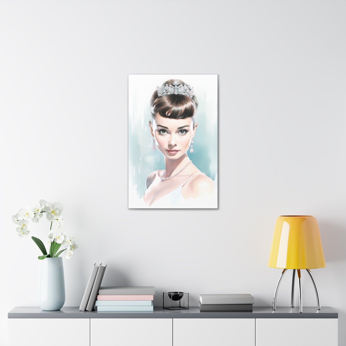 Canvas Wall Art, Gallery Wrapped Pop Art, Celebrity Wall Art – Audrey Hepburn - Robin Egg Blue