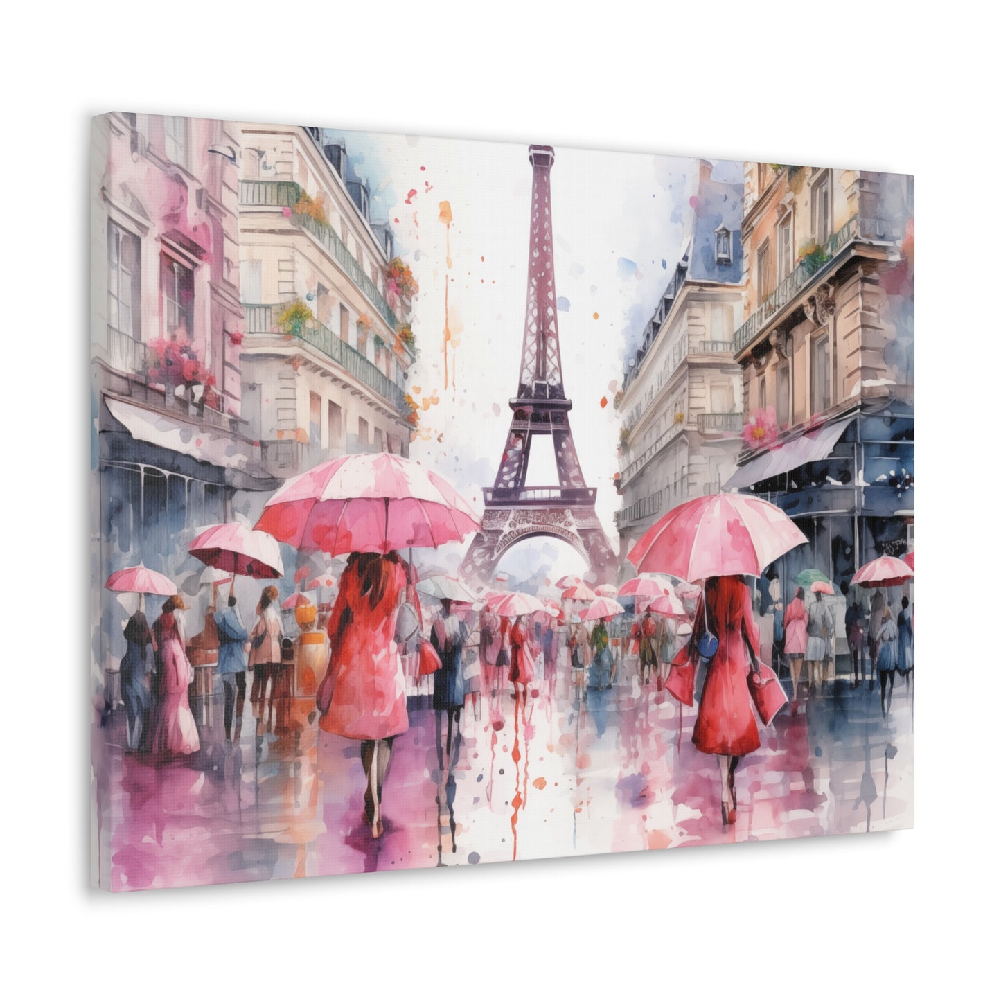 Eiffel Tower Wall Art, Paris France, Canvas Gallery Wrap - Pink Umbrellas