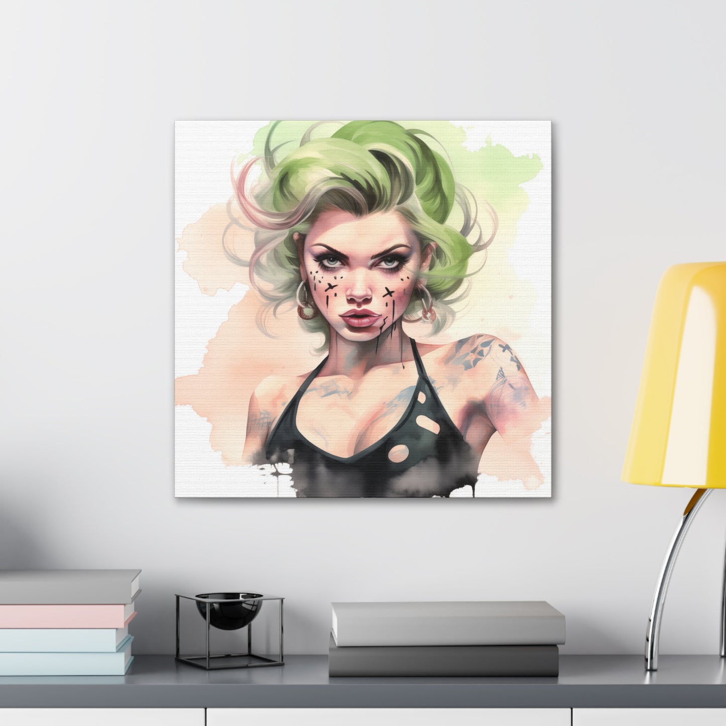 Gallery Wrapped Canvas, Edgy Tattooed Beauty, Urban Pop Art Canvas – Ivy