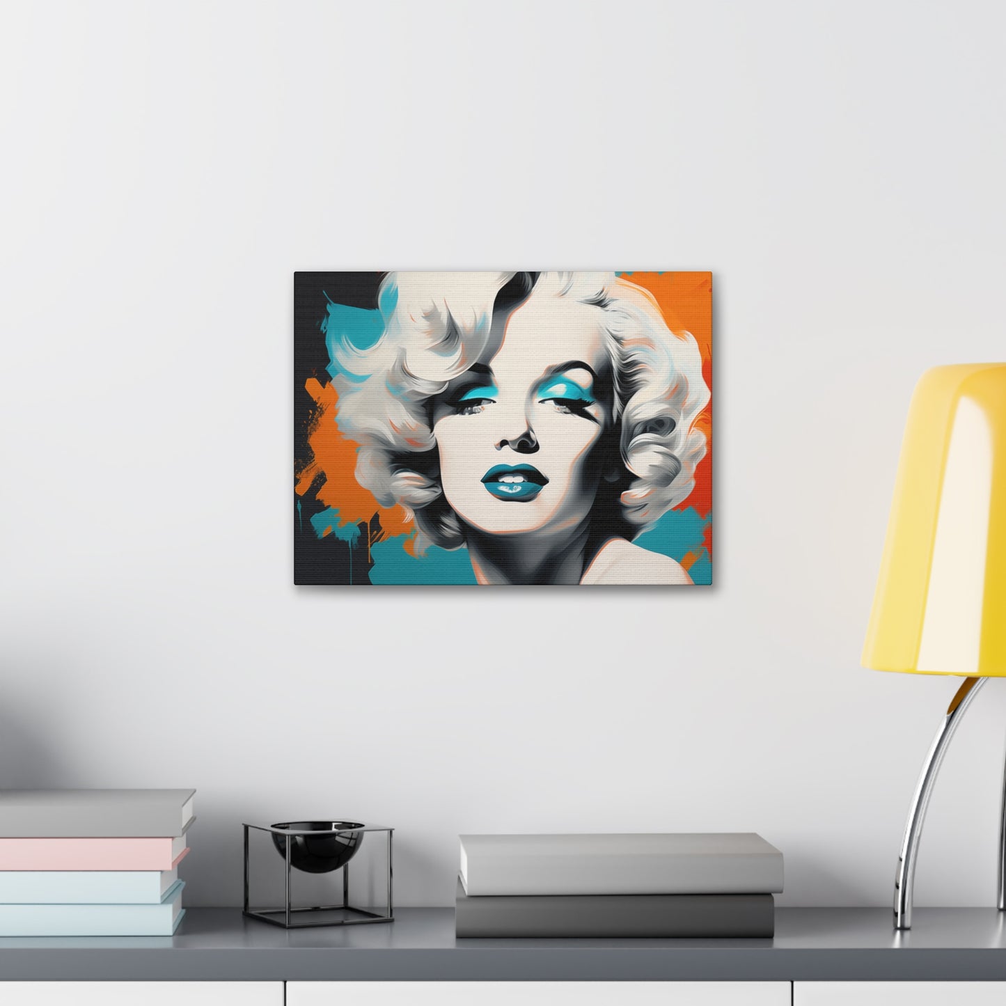 Canvas Wall Art, Gallery Wrapped Pop Art, Celebrity Wall Art – Marilyn Monroe - Orange and Teal