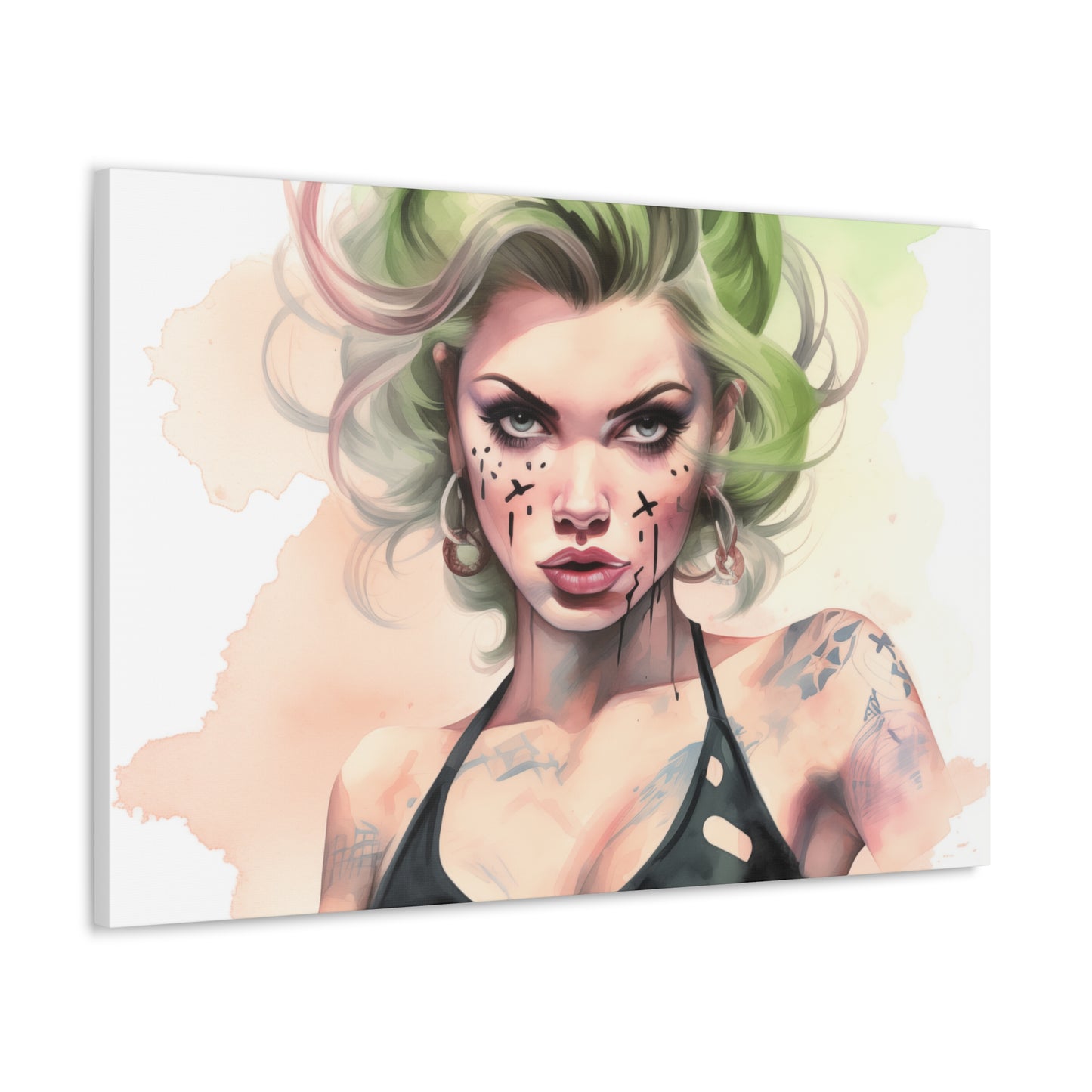 Gallery Wrapped Canvas, Edgy Tattooed Beauty, Urban Pop Art Canvas – Ivy