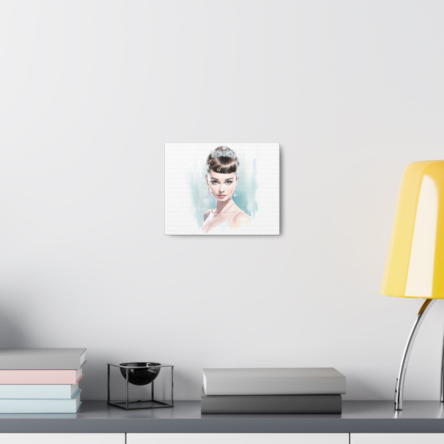 Canvas Wall Art, Gallery Wrapped Pop Art, Celebrity Wall Art – Audrey Hepburn - Robin Egg Blue