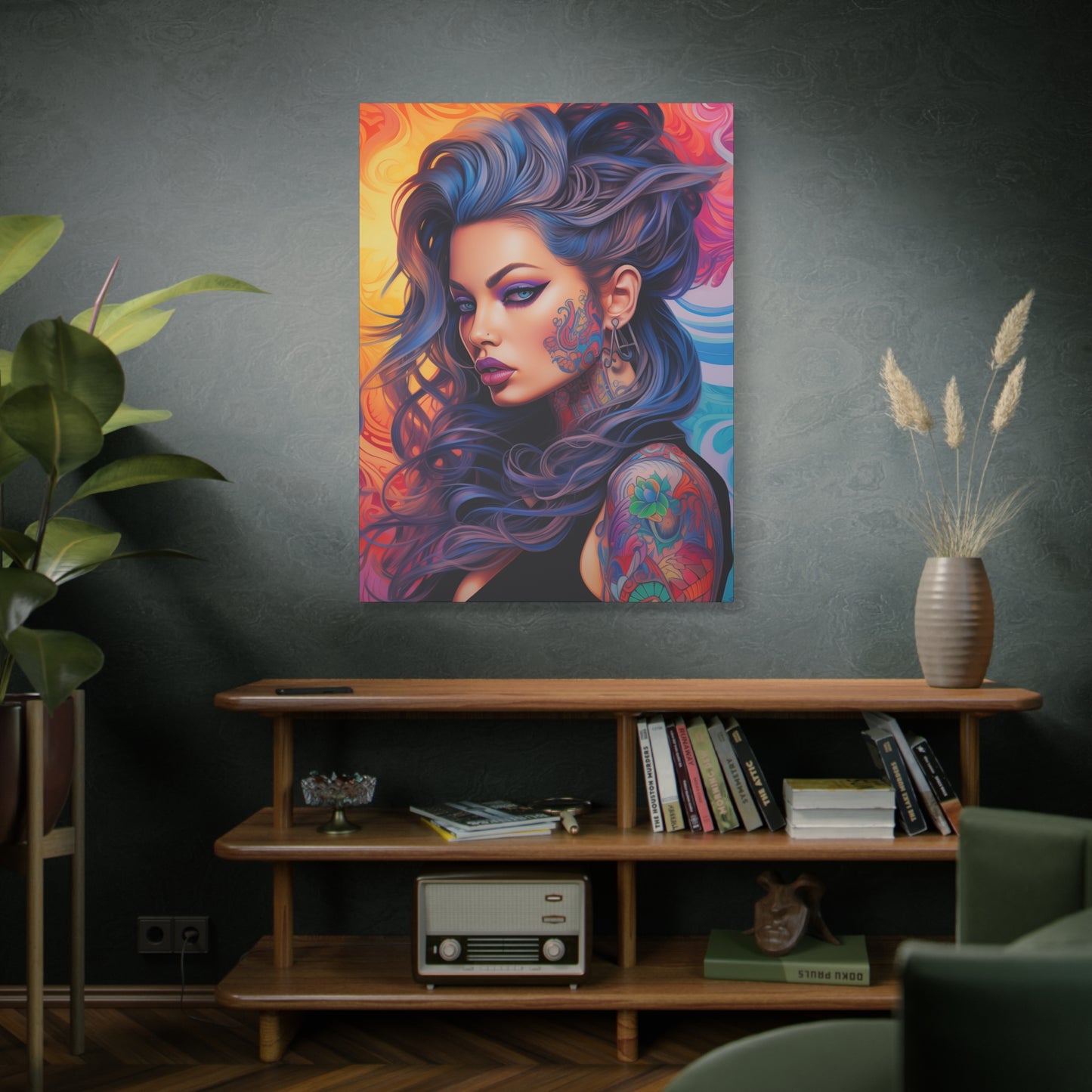 Gallery Wrapped Canvas, Edgy Tattooed Beauty, Urban Pop Art Canvas – Faye