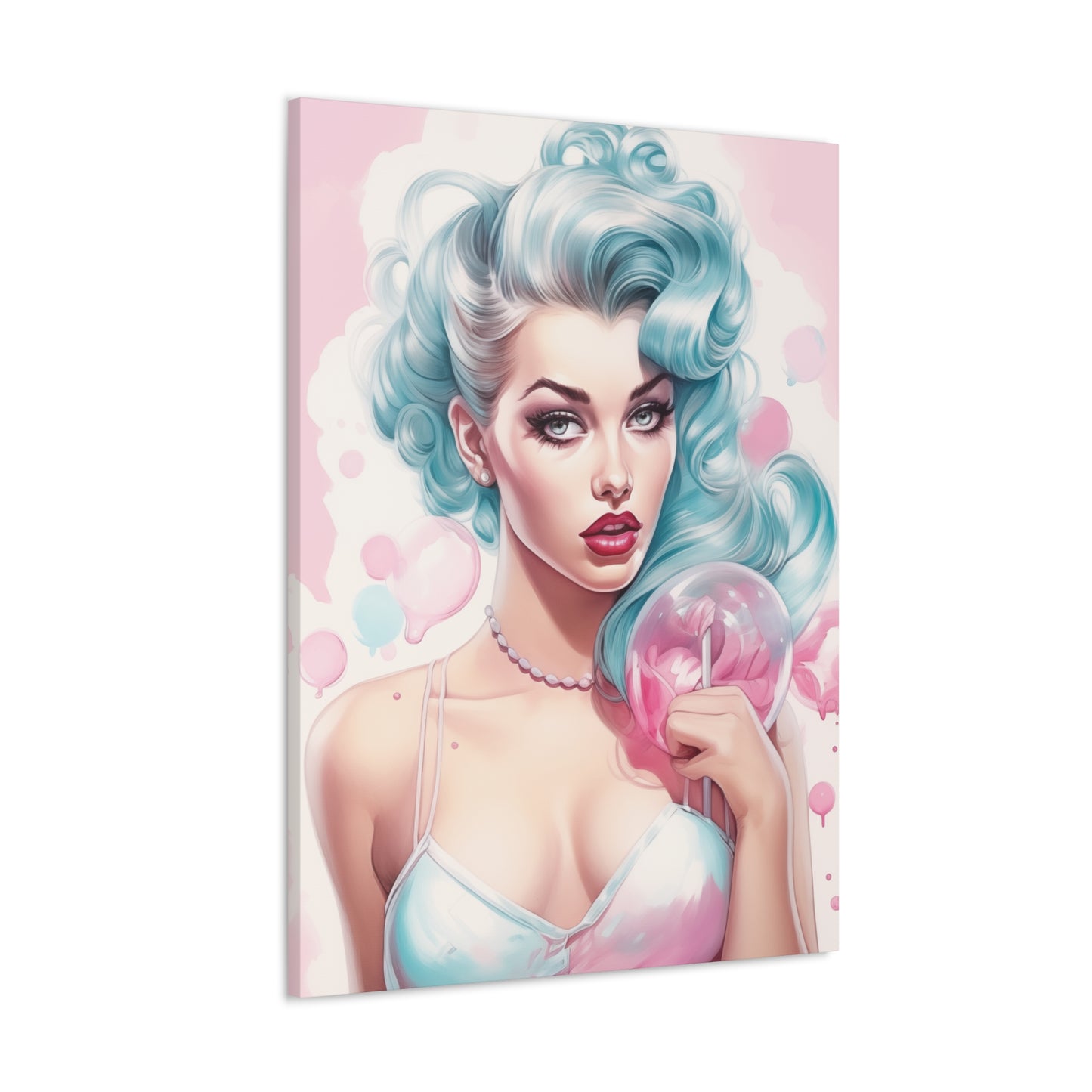 Canvas Gallery Wrapped High-Fashion Wall Art, Stylish Decor, Retro Femme Doll Pop Art – Tessa