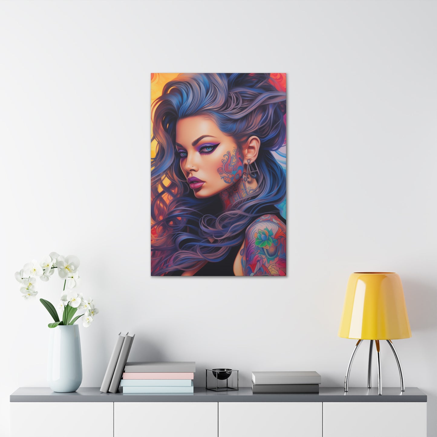 Gallery Wrapped Canvas, Edgy Tattooed Beauty, Urban Pop Art Canvas – Faye