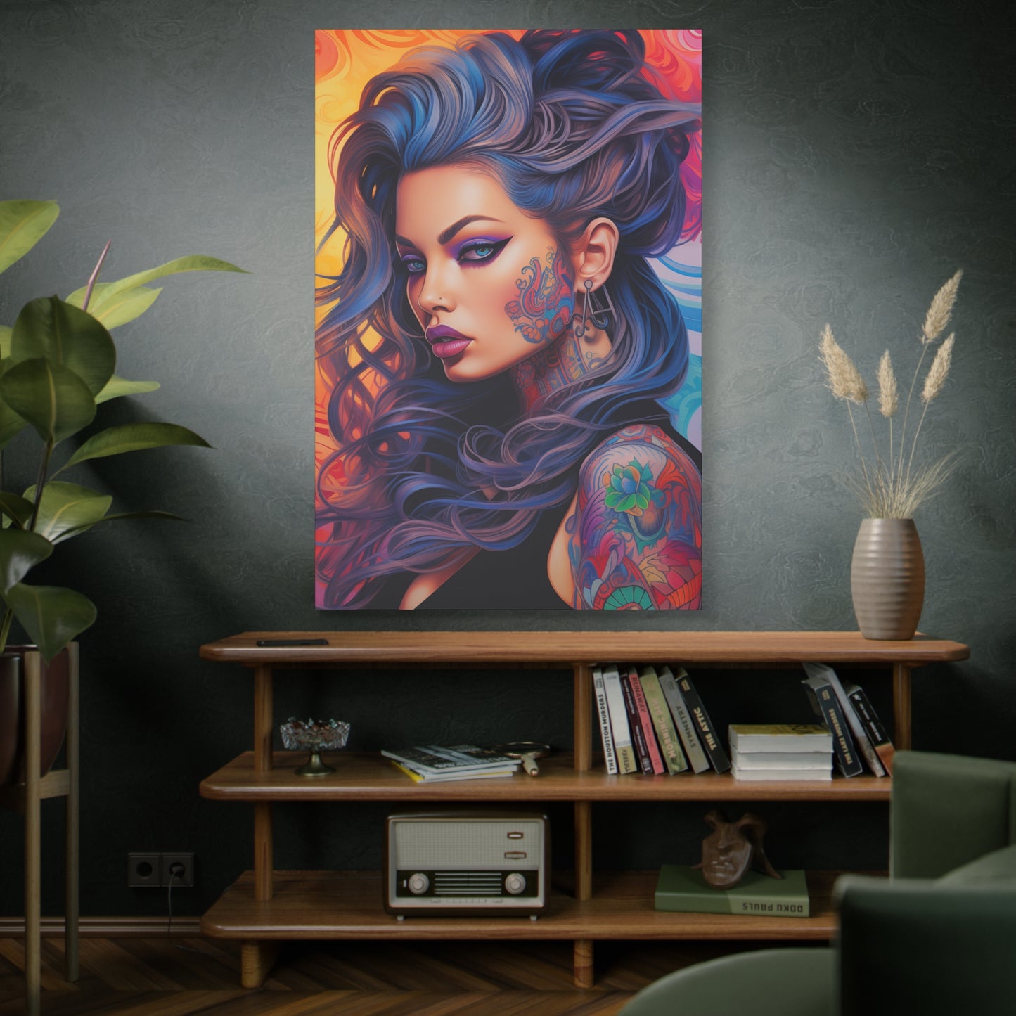 Gallery Wrapped Canvas, Edgy Tattooed Beauty, Urban Pop Art Canvas – Faye