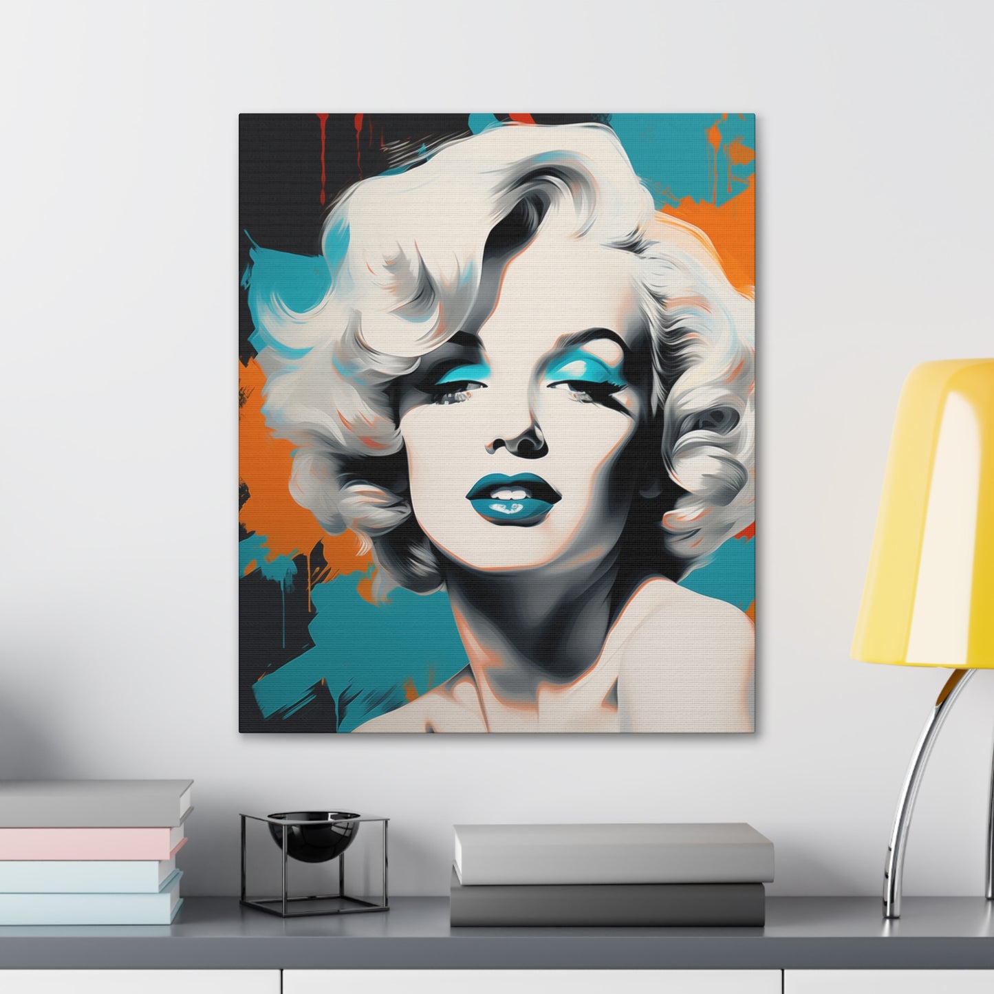 Canvas Wall Art, Gallery Wrapped Pop Art, Celebrity Wall Art – Marilyn Monroe - Orange and Teal