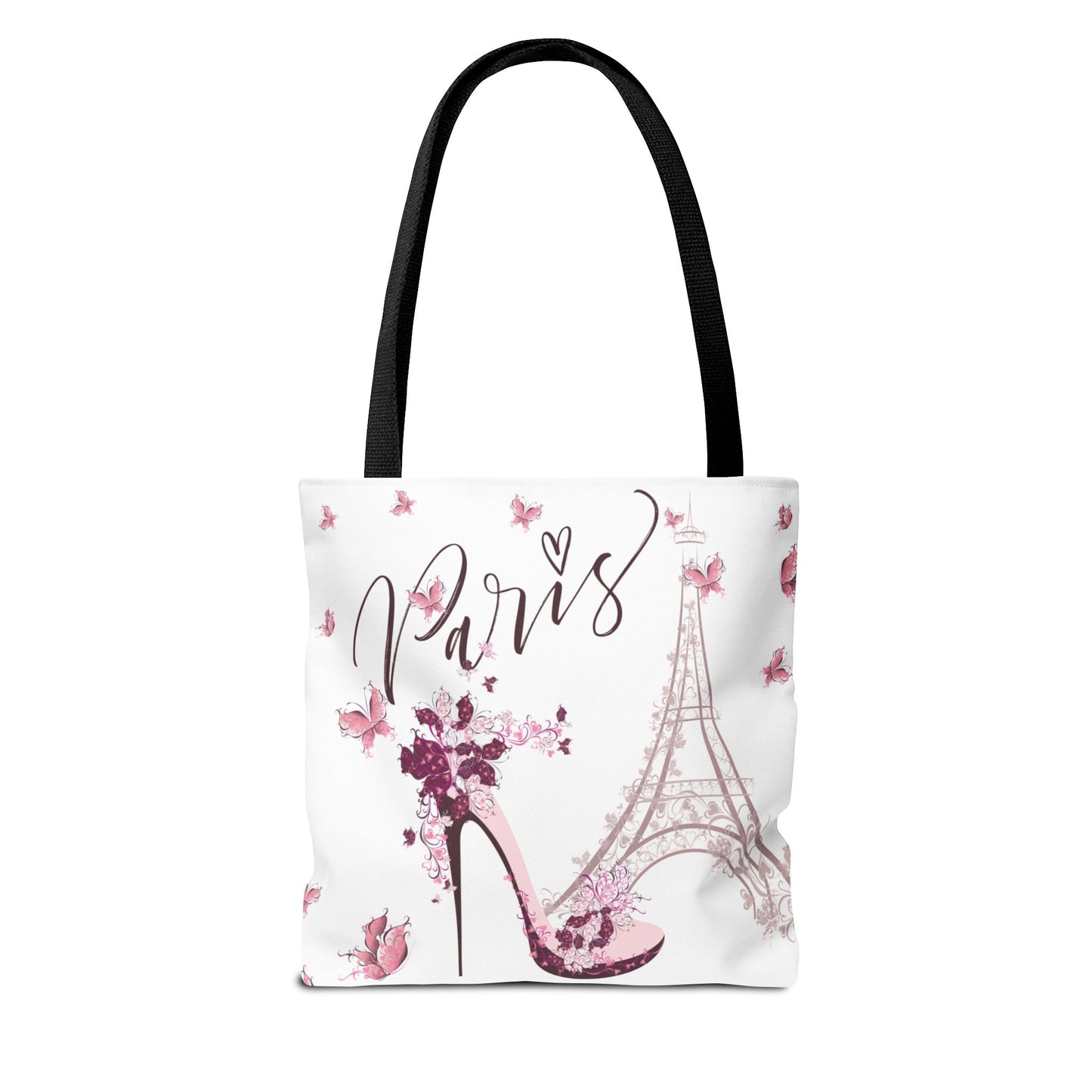 Eiffel Tower in Paris Tote Bag, Utility Tote - Paris France Inspired Tote - Pink Butterflies