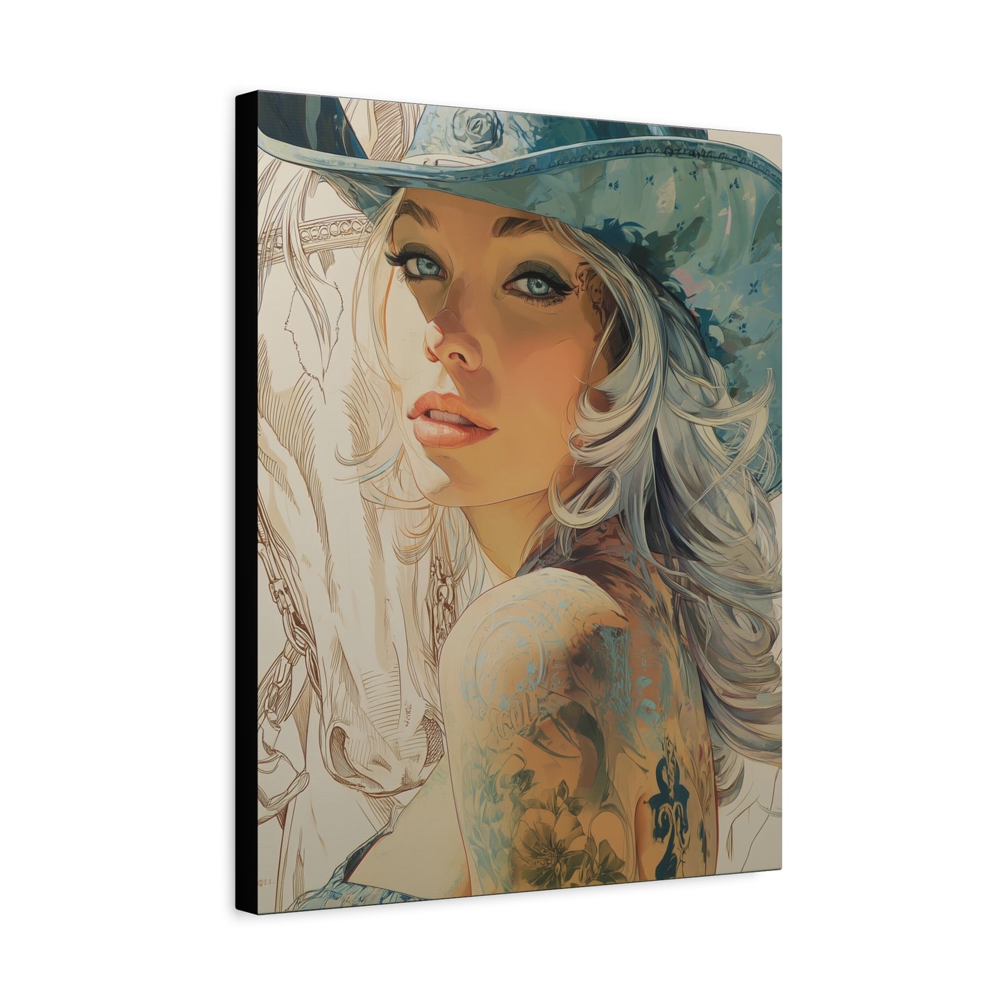 Gallery Wrapped Canvas, Wranglers and Wreckage Art Canvas, Erotic Pinup Art Canvas – Willa