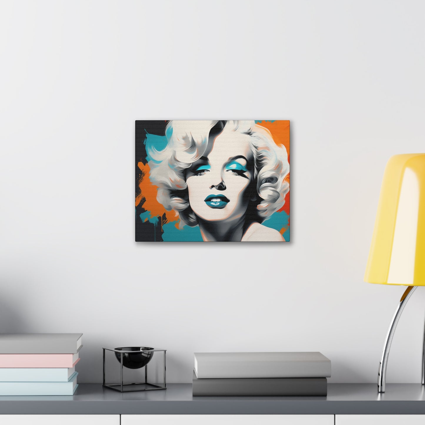 Canvas Wall Art, Gallery Wrapped Pop Art, Celebrity Wall Art – Marilyn Monroe - Orange and Teal