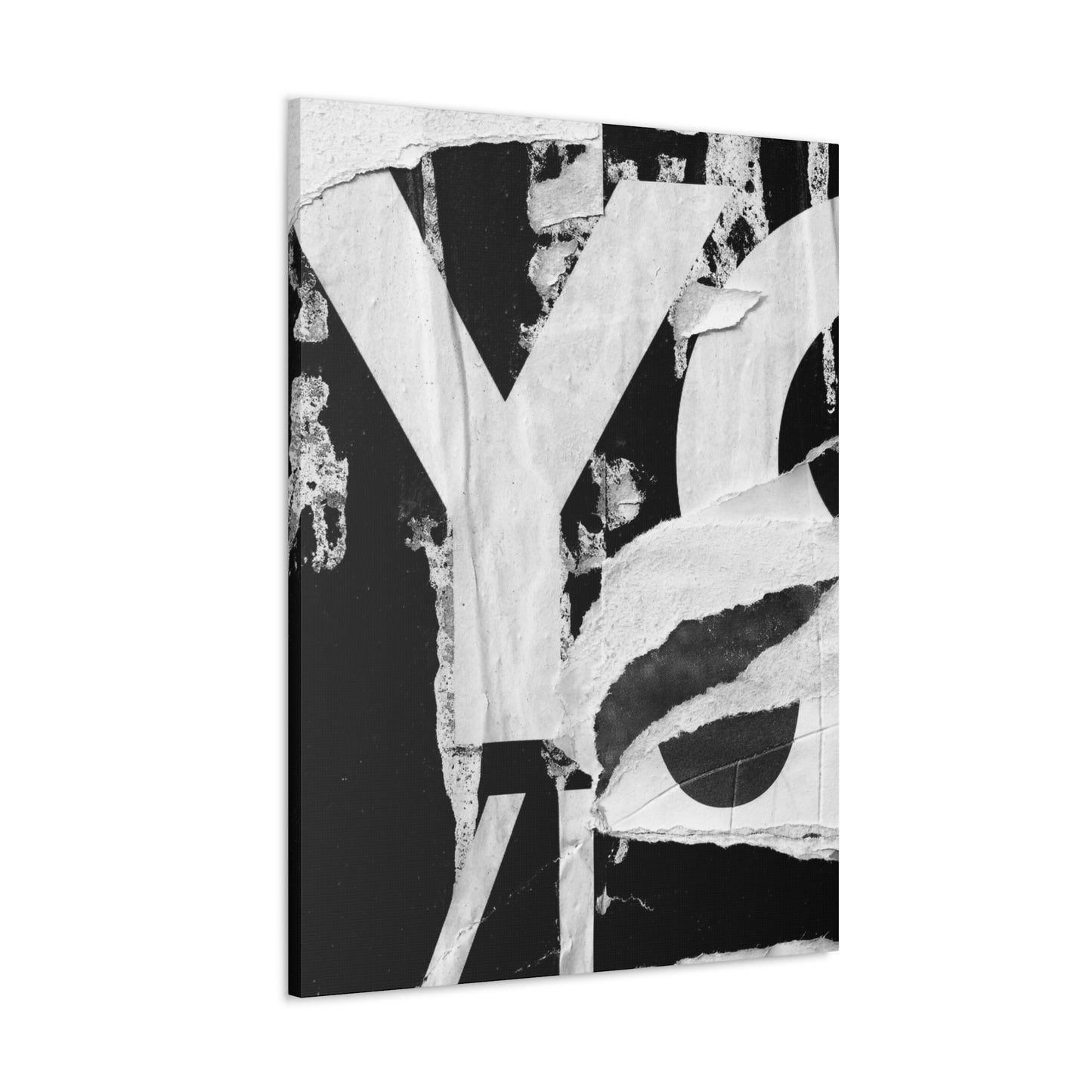 Canvas Wall Art, Gallery Wrapped Urban Street Art, Abstract Torn Poster Street Art - Black and White YO