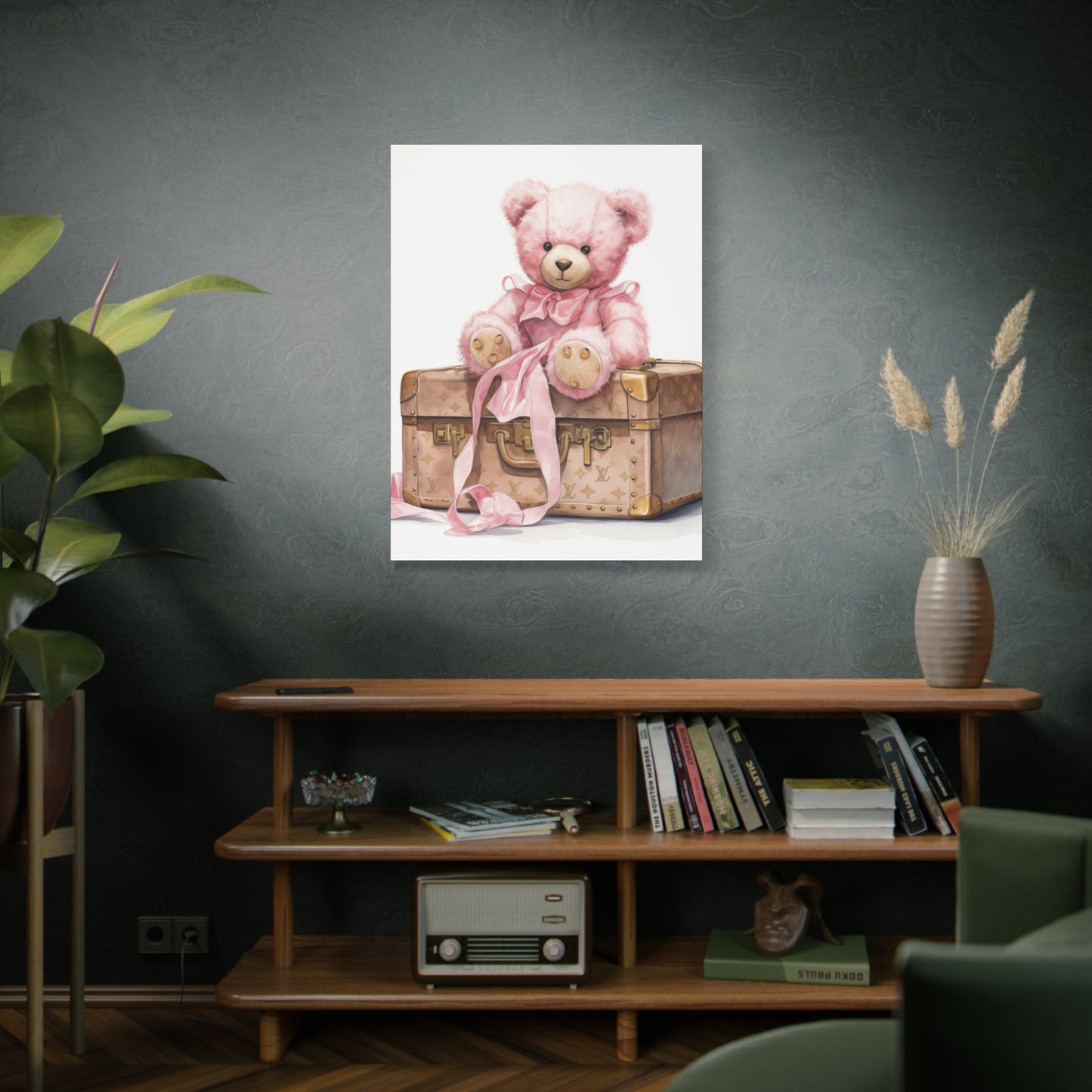 Canvas Gallery Wrap - Designer Inspired Trunk Bear Wall Art - Gold Buttons