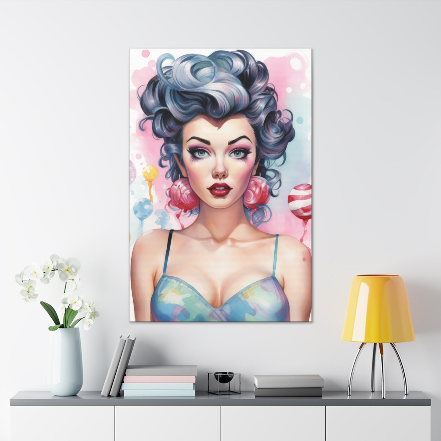 Canvas Gallery Wrapped High-Fashion Wall Art, Stylish Decor, Retro Femme Doll Pop Art – Poppy