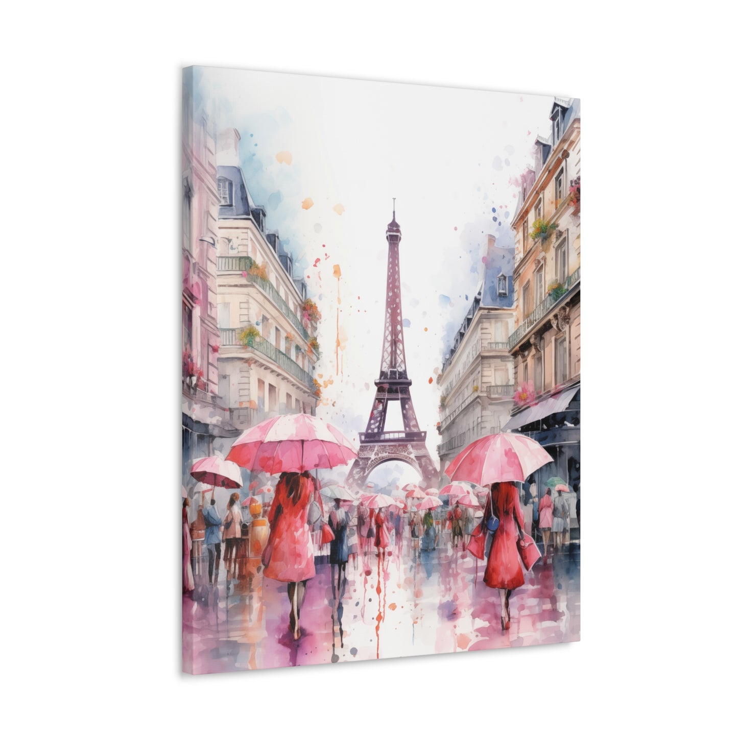 Eiffel Tower Wall Art, Paris France, Canvas Gallery Wrap - Pink Umbrellas
